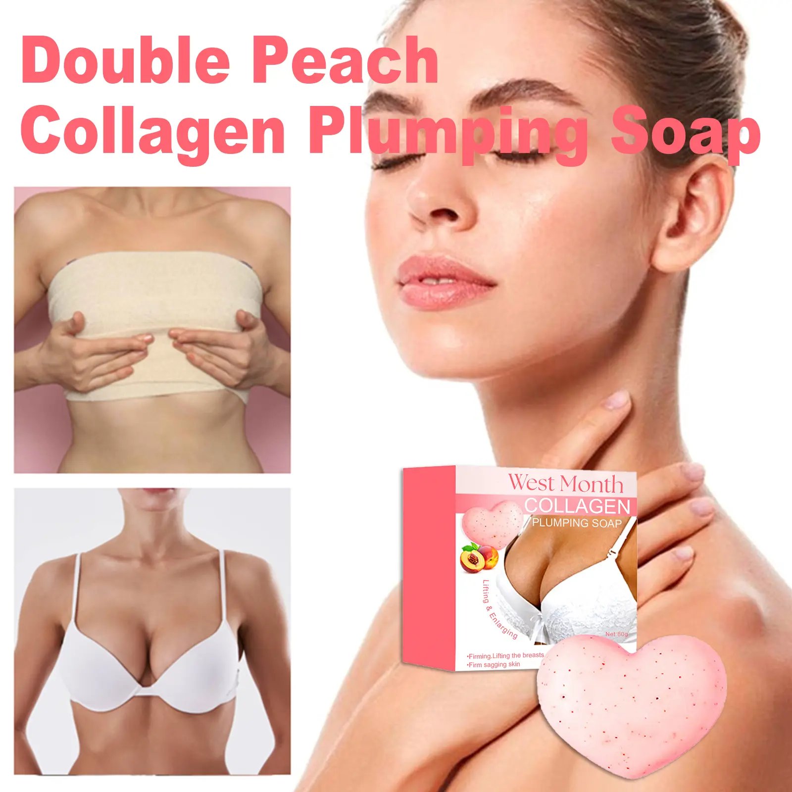 Double Peach Plump Chest Soap with Collagen and Peach Extract - West&Month 8 double peach chest soap firm moisturize anti sag West Month 229 3995