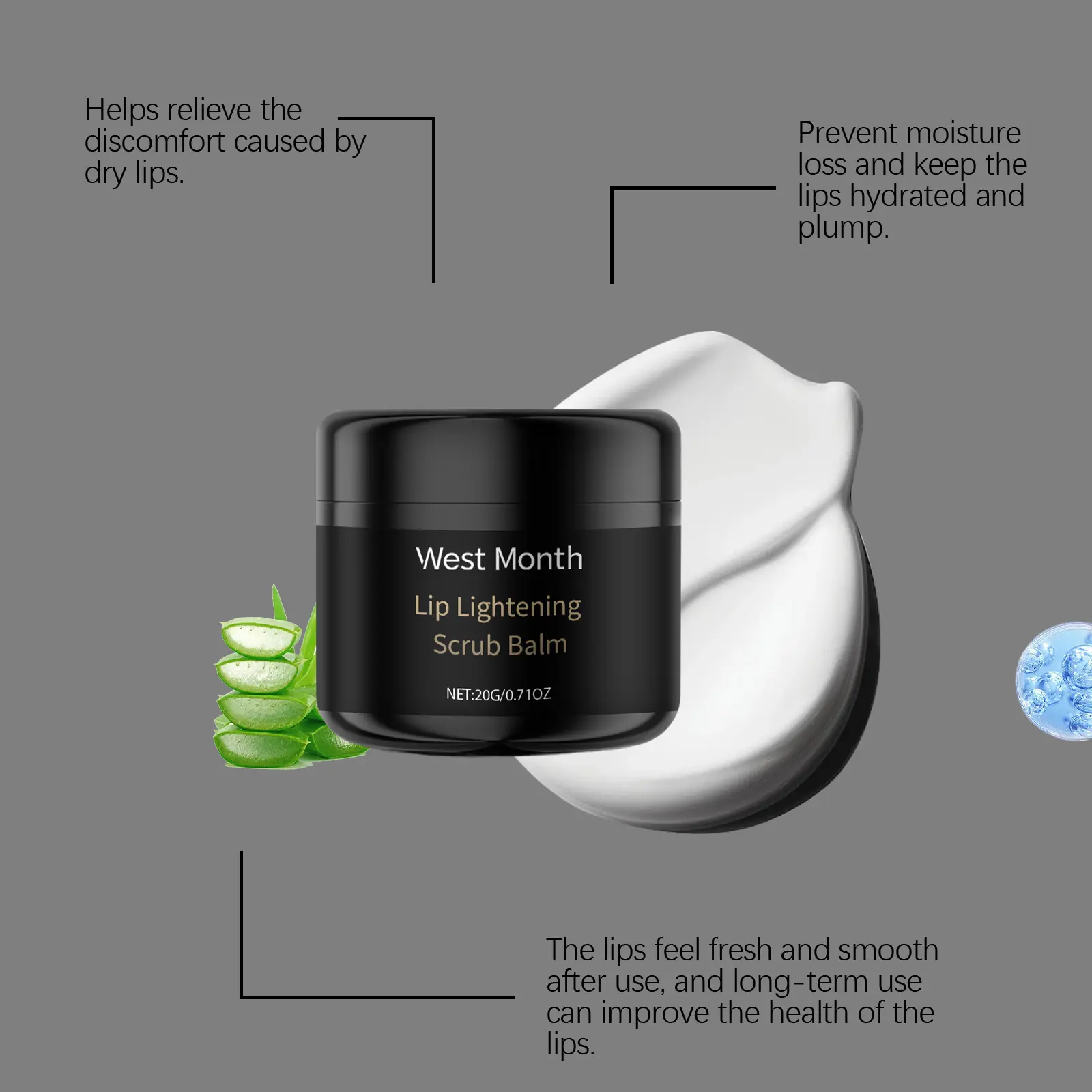 Exfoliating Lip Scrub for Dry Lips with Hyaluronic Acid - West&Month 8 exfoliating lip scrub nourish moisturize dry West Month 173 3284