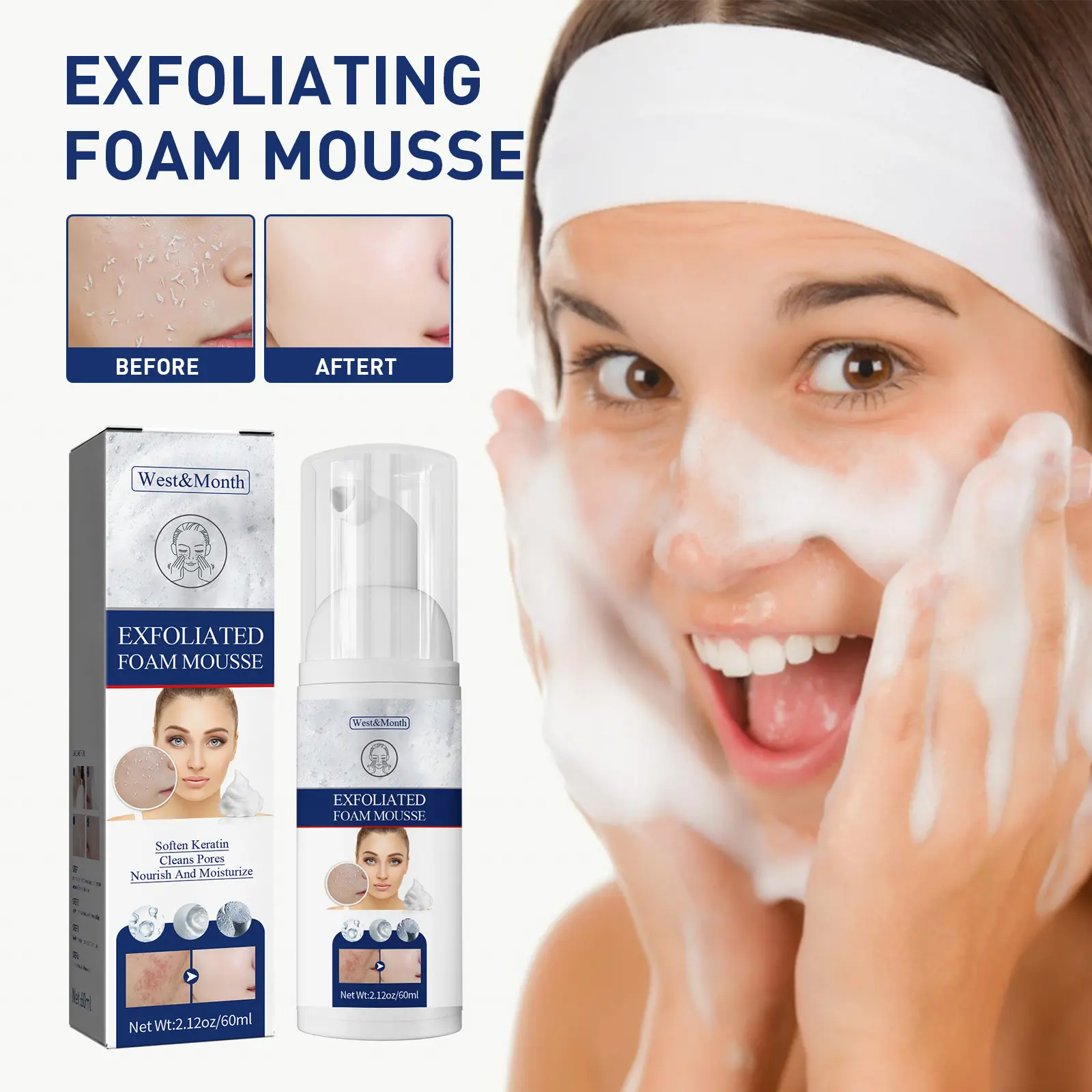 Exfoliating Mousse Cleanser for Pore Control & Blackheads - West&Month 2 exfoliating mousse clean pore control oil West Month 399 6234
