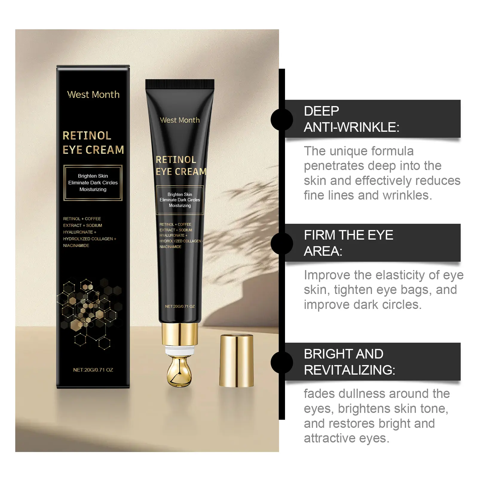 Firming Moisturizing Eye Cream with Collagen & Niacinamide - West&Month 6 eye cream firm moisturize tender daily West Month 649 9397