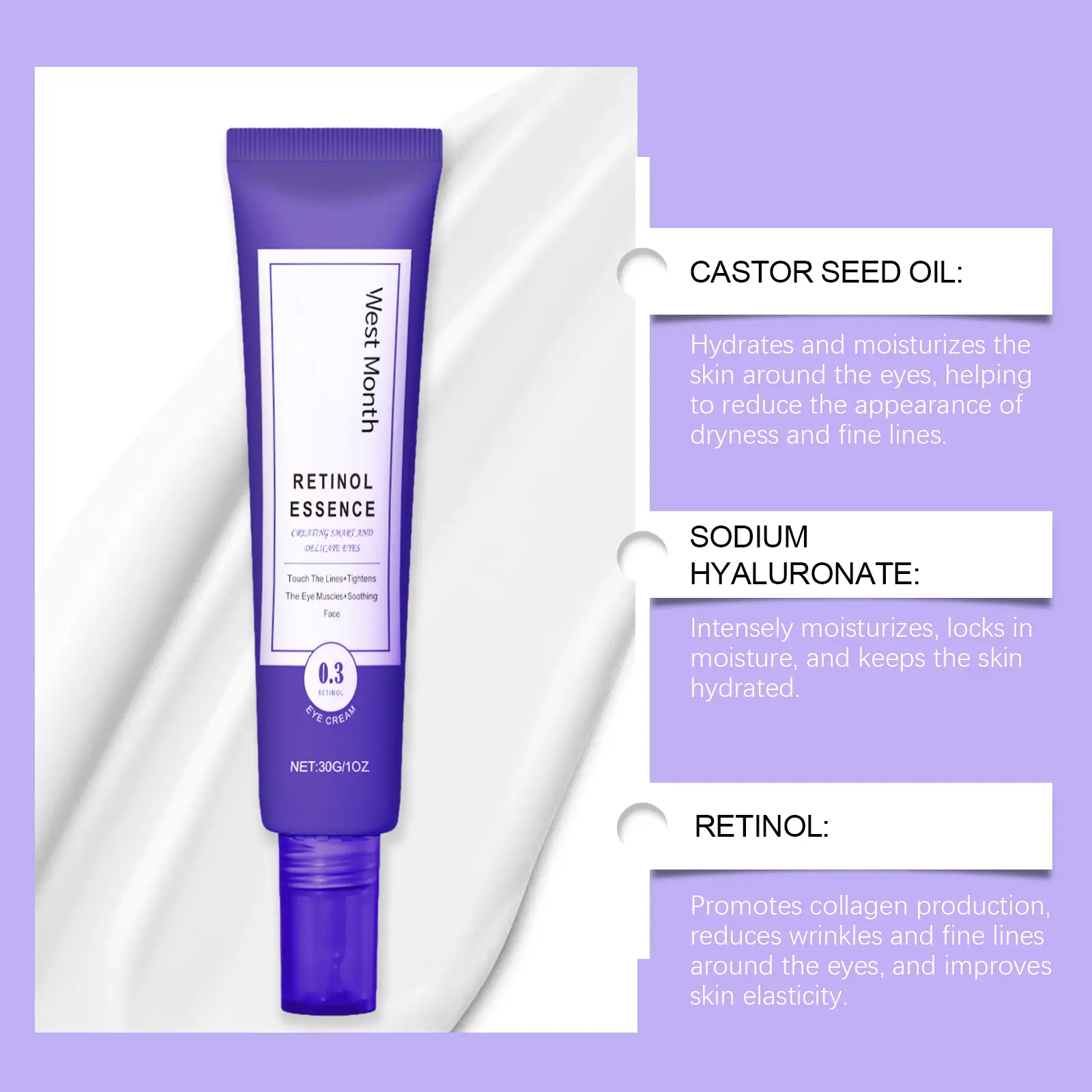 Eye Cream for Fine Lines & Moisturizing Repair - West&Month 8 eye cream moisturize reduce lines gentle repair West Month 606 8916