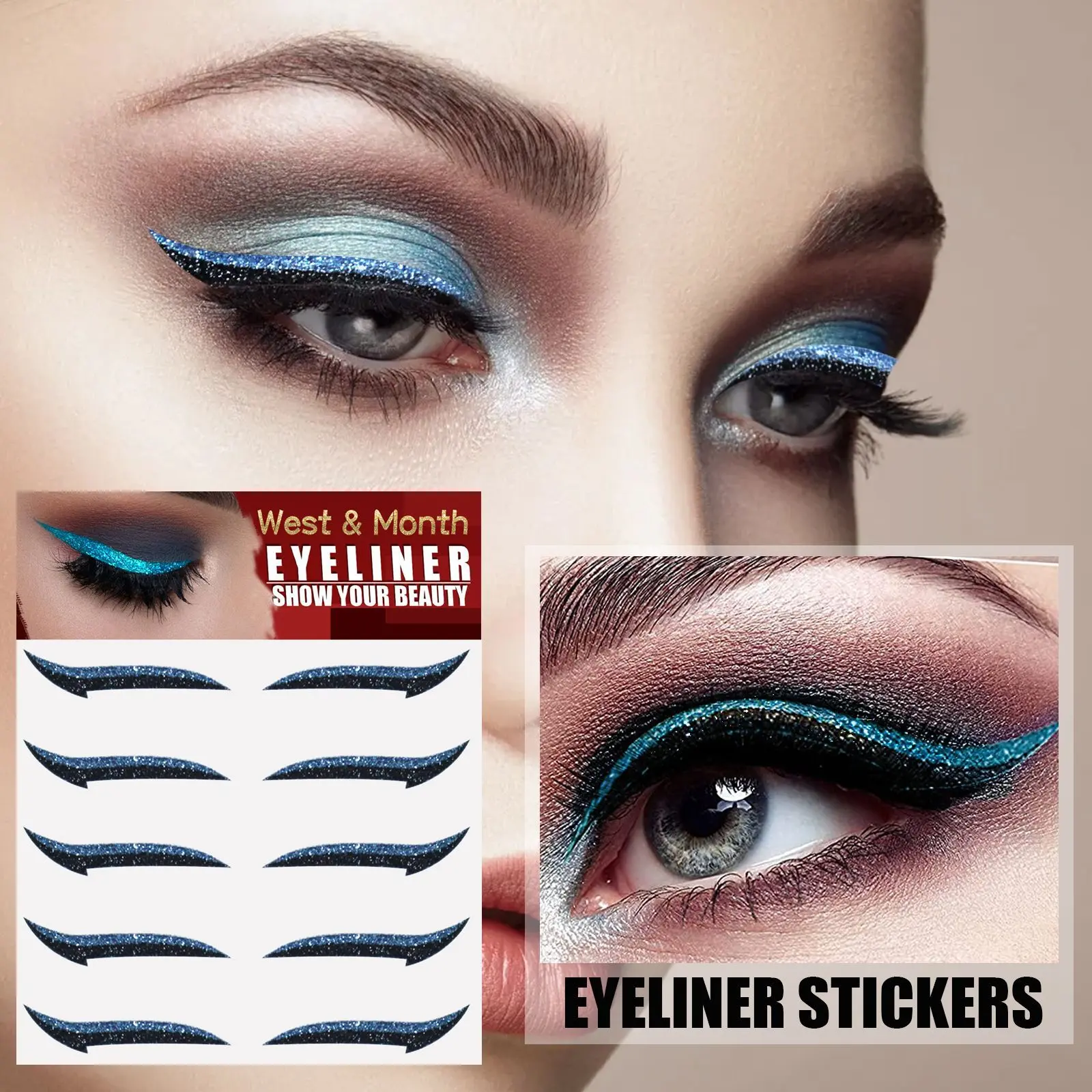 Silver Light Eyeliner Stickers for Double Eyelid Definition - West&Month 1 eyeliner stickers silver light stage makeup West Month 120 2611
