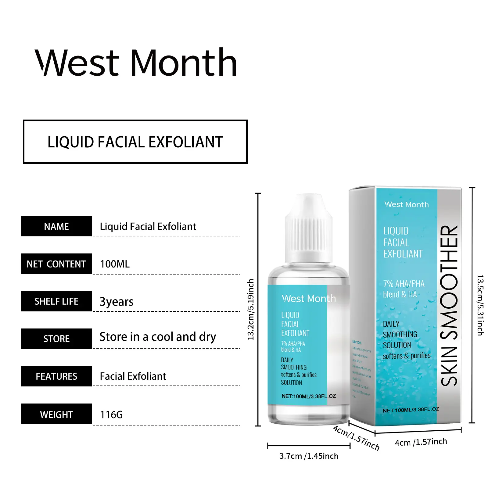 Gentle Facial Exfoliator for Smooth Skin - West&Month 1 facial exfoliating essence clean pores smooth West Month 166 3185