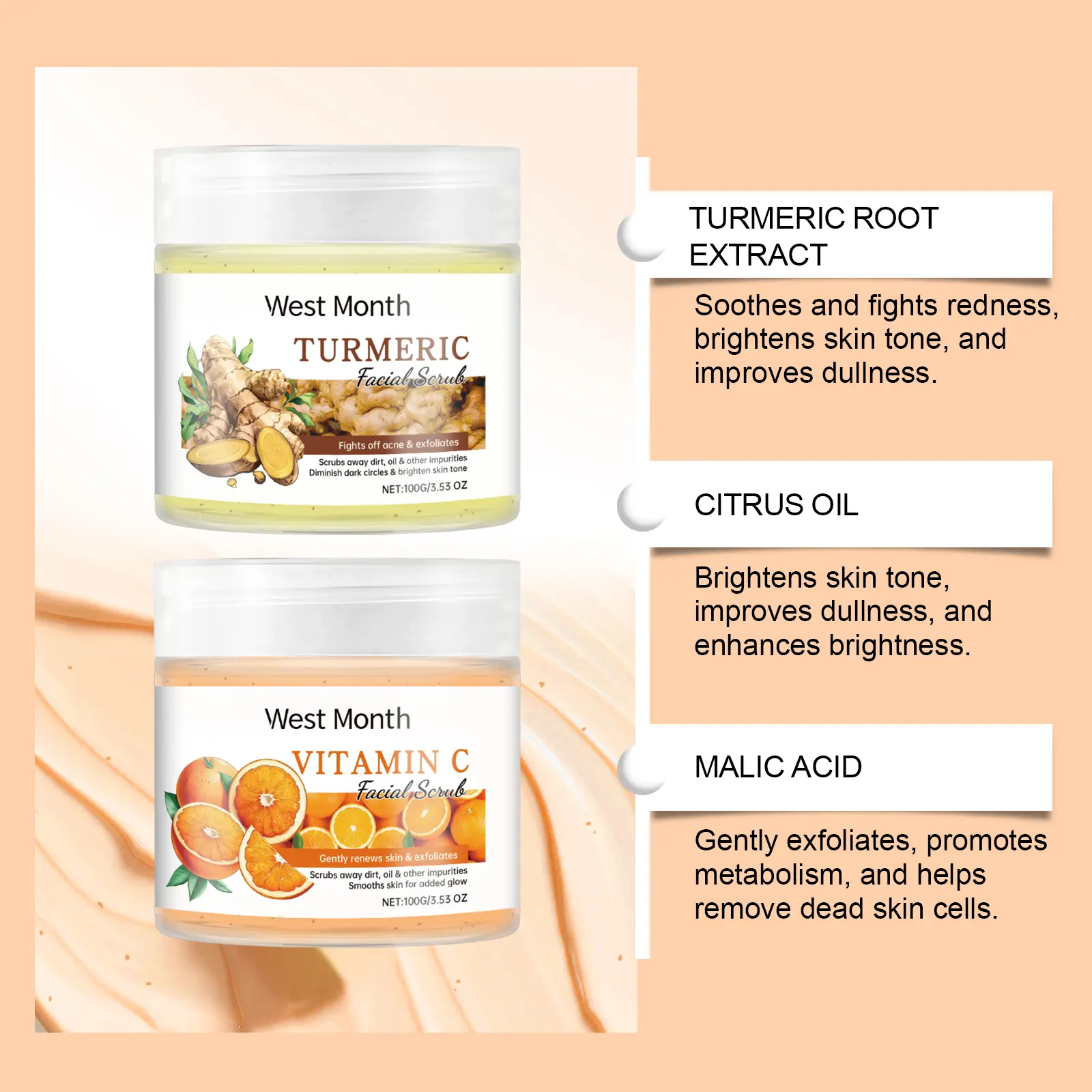 Facial Scrub Exfoliating & Moisturizing Formula - West&Month 8 facial scrub clean exfoliate moisturize West Month 124 2660
