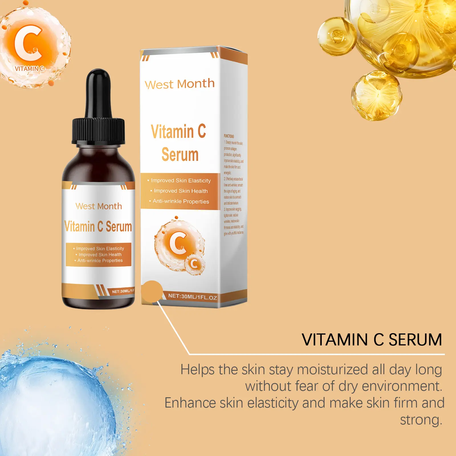 Facial Serum for Fine Lines & Elasticity - West&Month 8 facial serum nourish restore lines improve elasticity West Month 603 8886