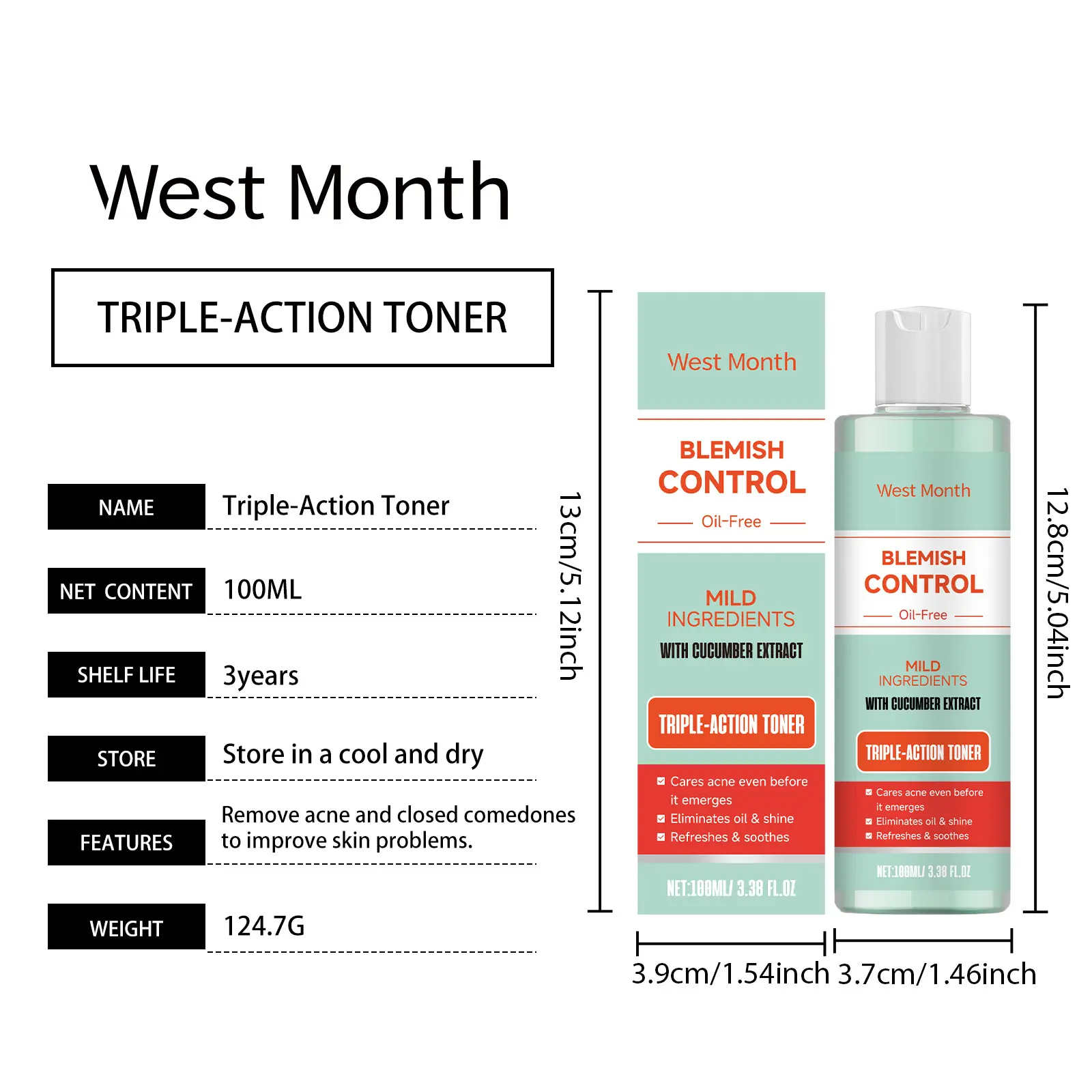 Facial Toner for Acne-Prone Skin with Green Tea & Hyaluronic Acid - West&Month 1 facial toner mild lighten acne nourish West Month 219 3858