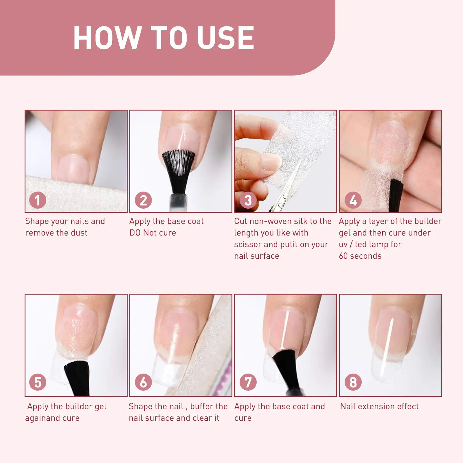 Nail Extension Kit with High-Strength Fiber Sheets - West&Month 4 fiber extension set nail lengthening fiber West Month 319 5119