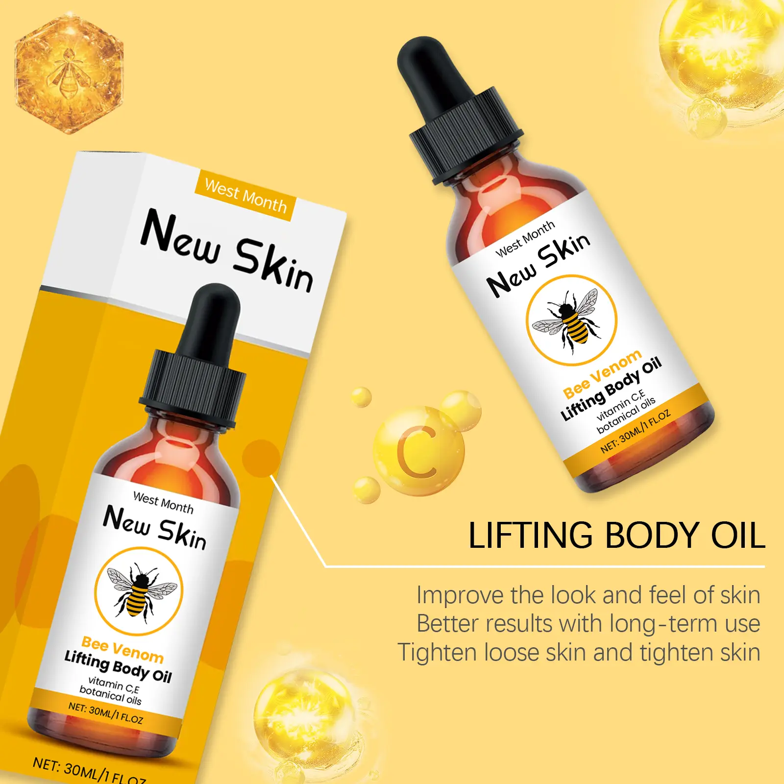 Firming Body Oil with Vitamin C & Niacinamide - West&Month 8 firming care oil body massage nourish smooth West Month 559 8449