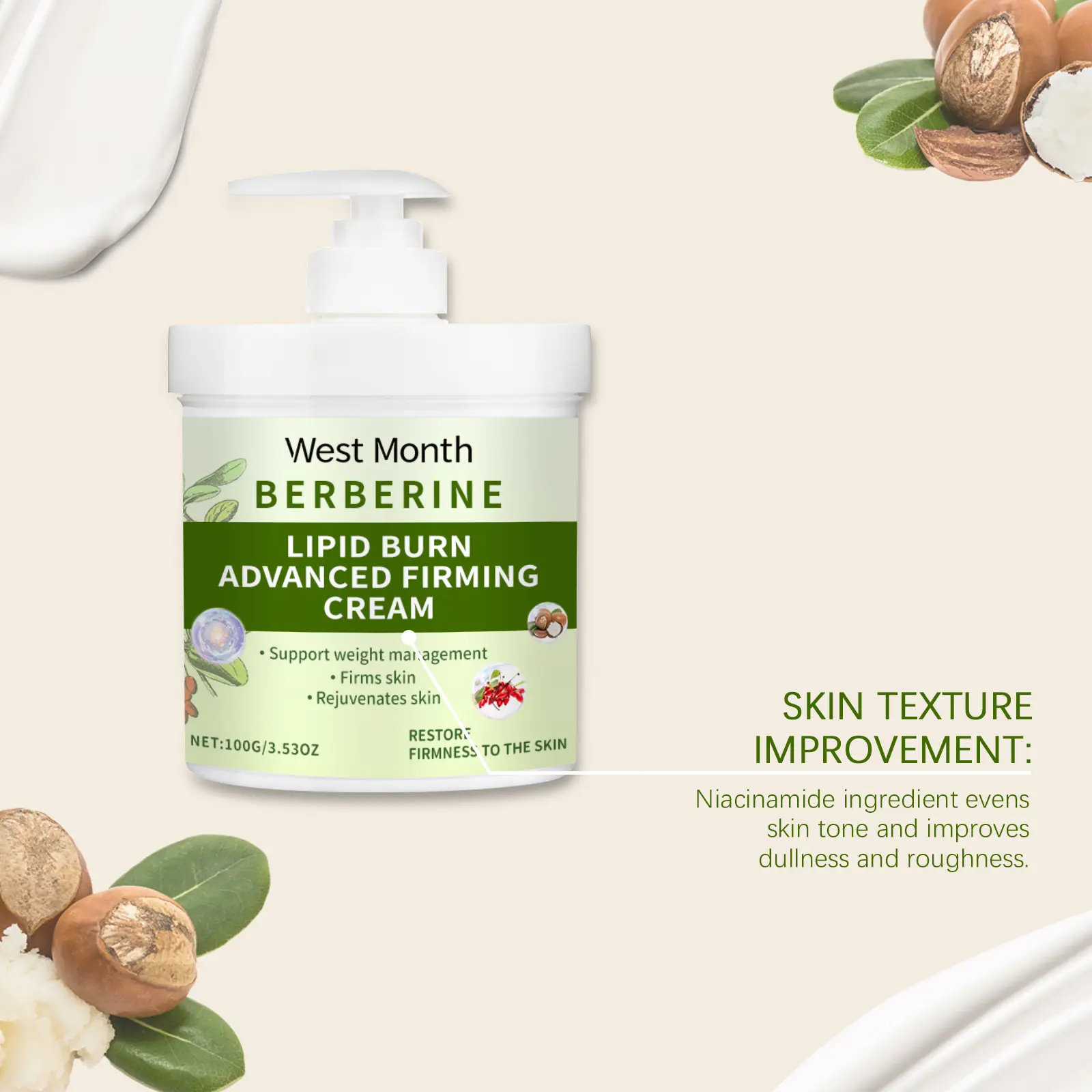 Firming Cream: Brightening & Nourishing Body Moisturizer - West Month 8 firming cream firm brighten gently nourish West Month 569 8543