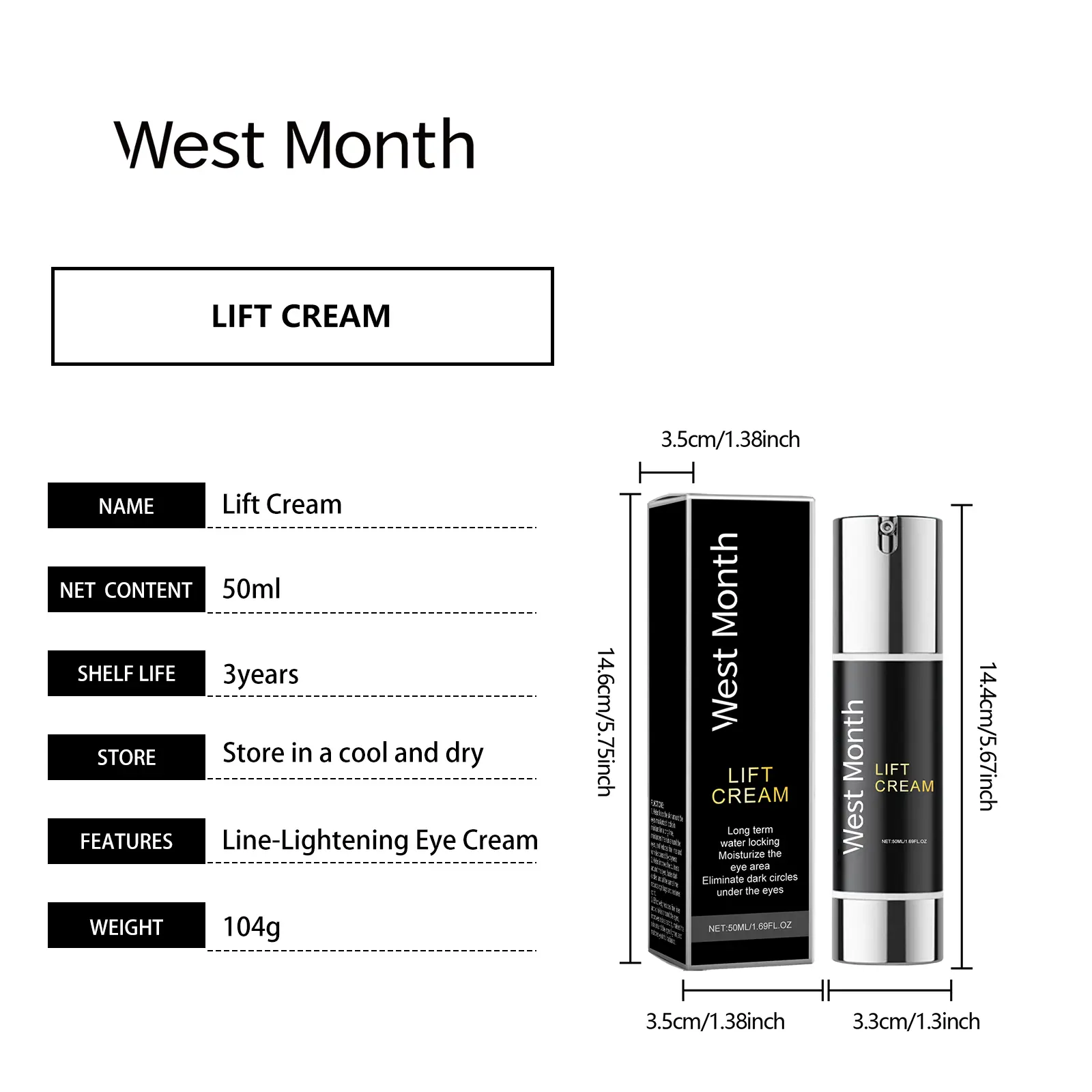 Firming Eye Cream for Dark Circles & Skin Elasticity | West&Month 1 firming eye cream improve soft moisturize West Month 566 8508