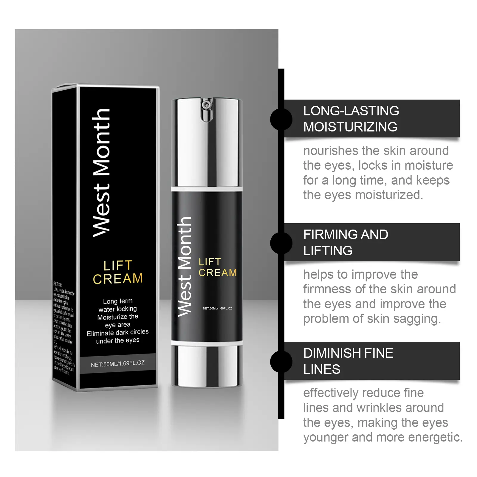 Firming Eye Cream for Dark Circles & Skin Elasticity | West&Month 5 firming eye cream improve soft moisturize West Month 566 8510