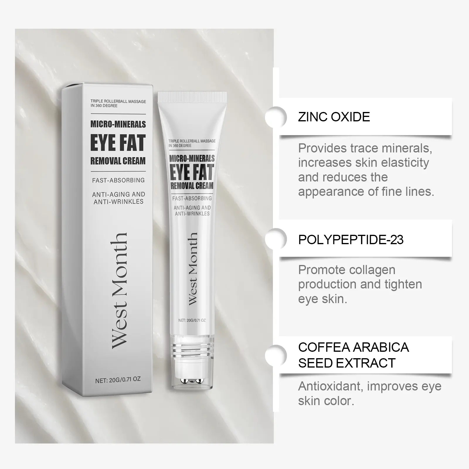 Firming Eye Cream with Hyaluronic Acid for Fine Lines - West&Month 8 firming eye cream moisturize tighten lighten lines West Month 458 7049