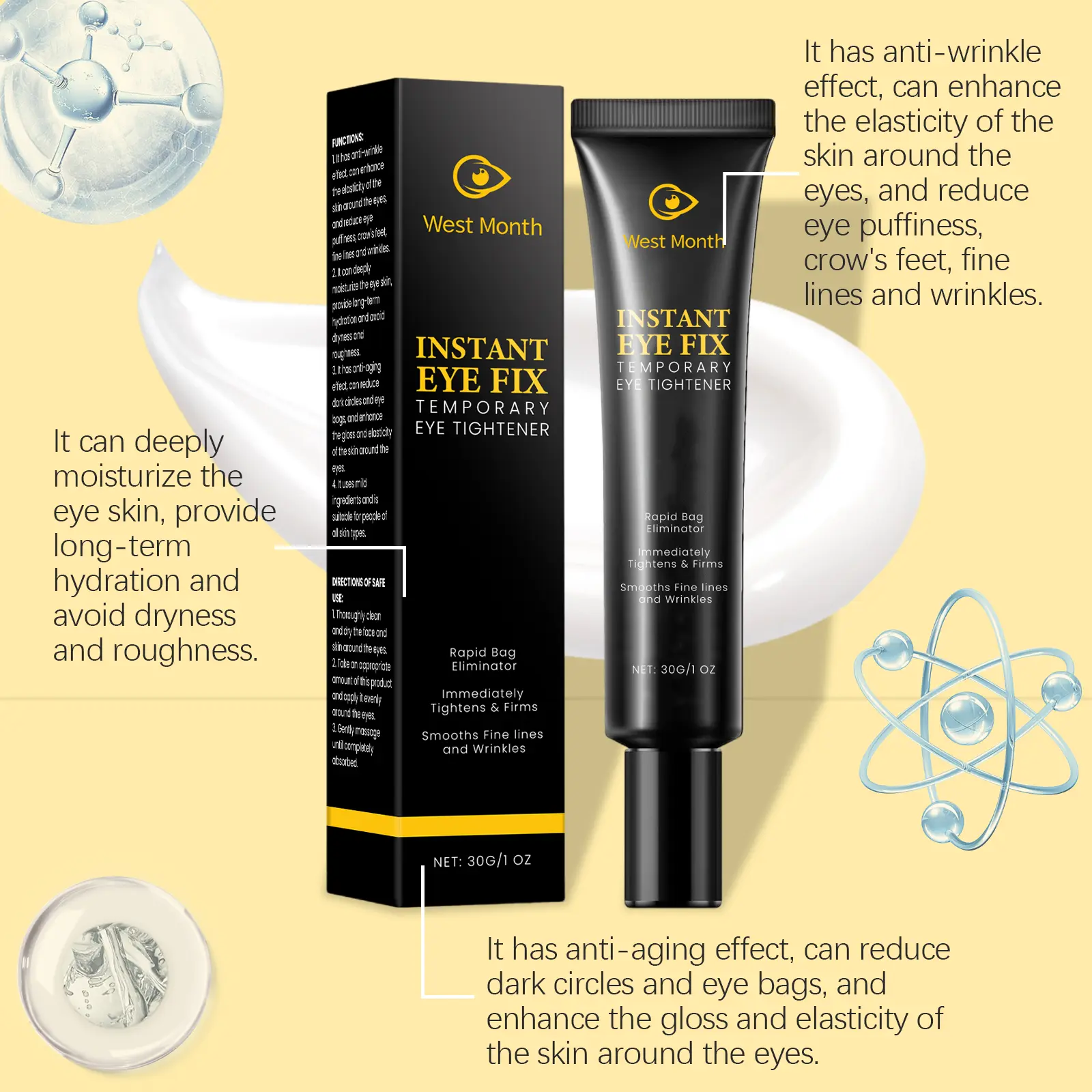 Firming Eye Cream for Fine Lines & Dark Circles - West&Month 5 firming eye cream reduce lines moisturize improve West Month 648 9382