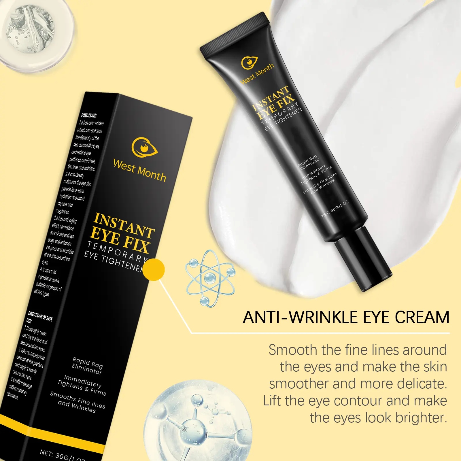 Firming Eye Cream for Fine Lines & Dark Circles - West&Month 6 firming eye cream reduce lines moisturize improve West Month 648 9383