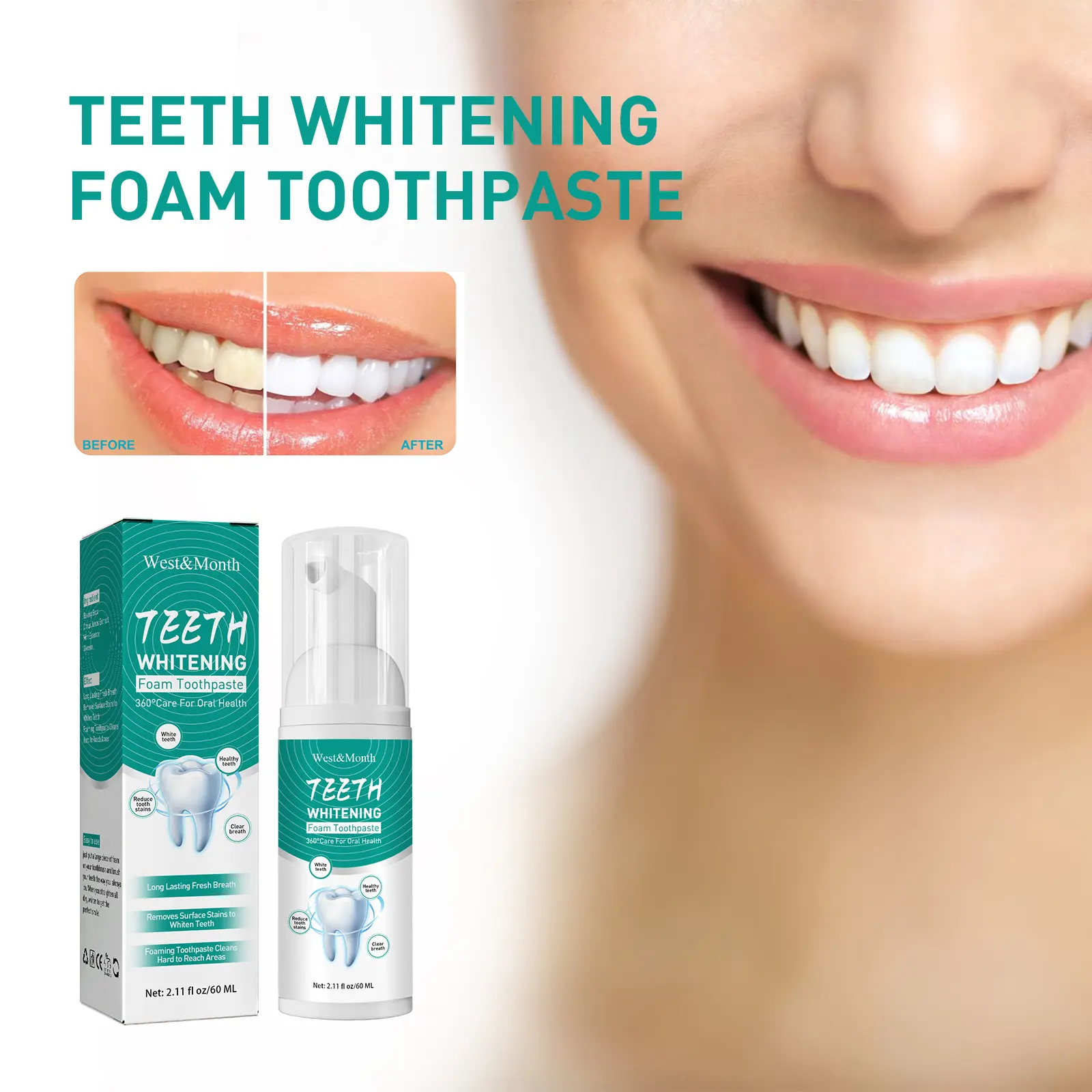 West&Month Foam Toothpaste Review: Is It Better Than Paste? 2 Close up of West&Month Foam Toothpaste being dispensed onto a toothbrush