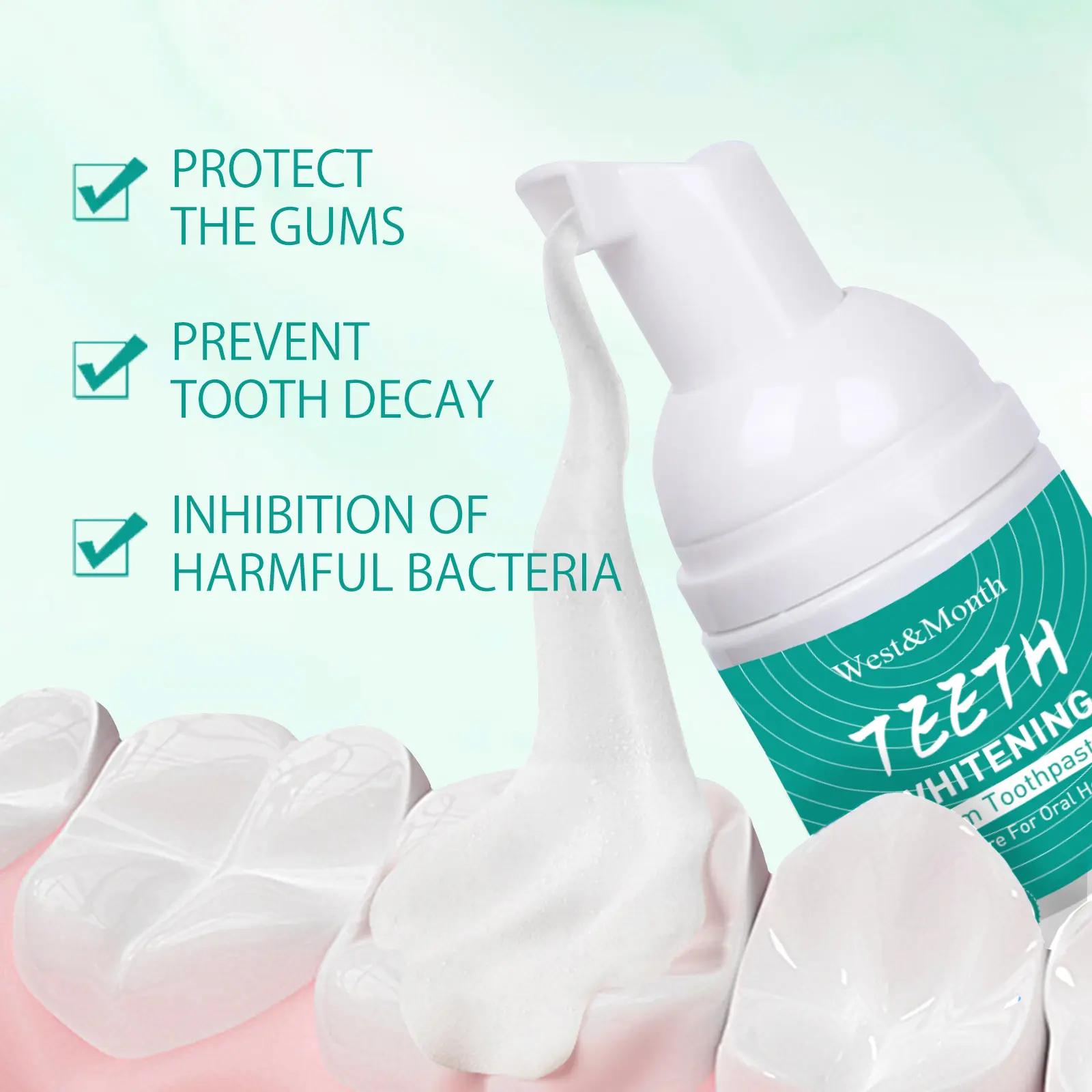 Whitening Foam Toothpaste for Fresh Breath & Gum Care - West&Month 5 foam toothpaste freshen whiten anti moth West Month 169 3230