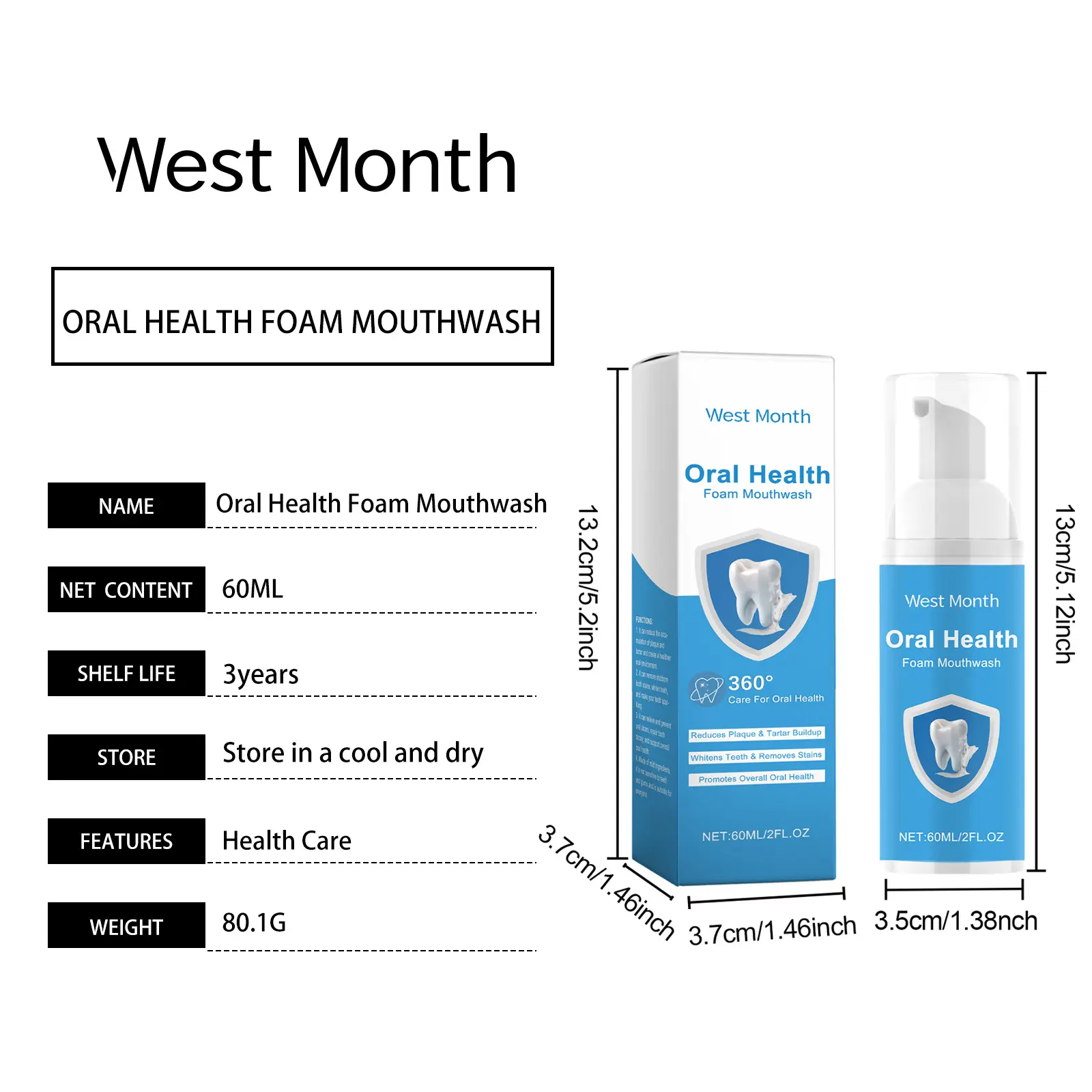 Foaming Mouthwash Stain & Odor Remover with Propolis | West&Month 1 foaming mouthwash gentle clean stains remove odor West Month 252 4284