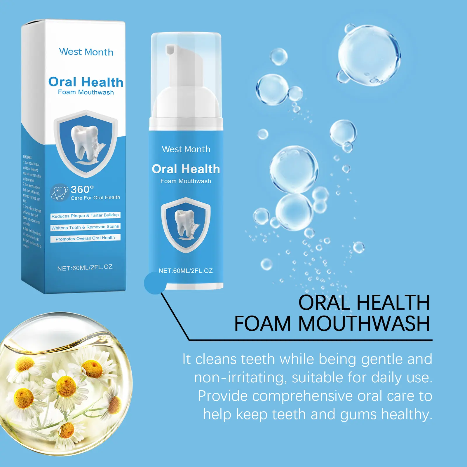 Foaming Mouthwash Stain & Odor Remover with Propolis | West&Month 5 foaming mouthwash gentle clean stains remove odor West Month 252 4285