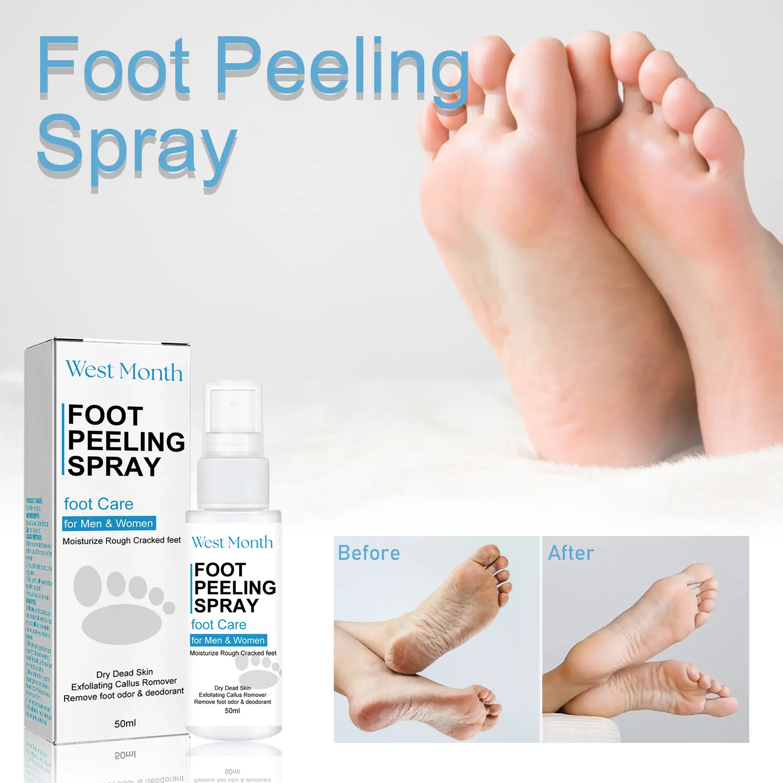 Foot Care Spray for Dry Cracked Feet & Odor Control - West&Month 2 foot care spray anti crack clean moisturize West Month 380 5962