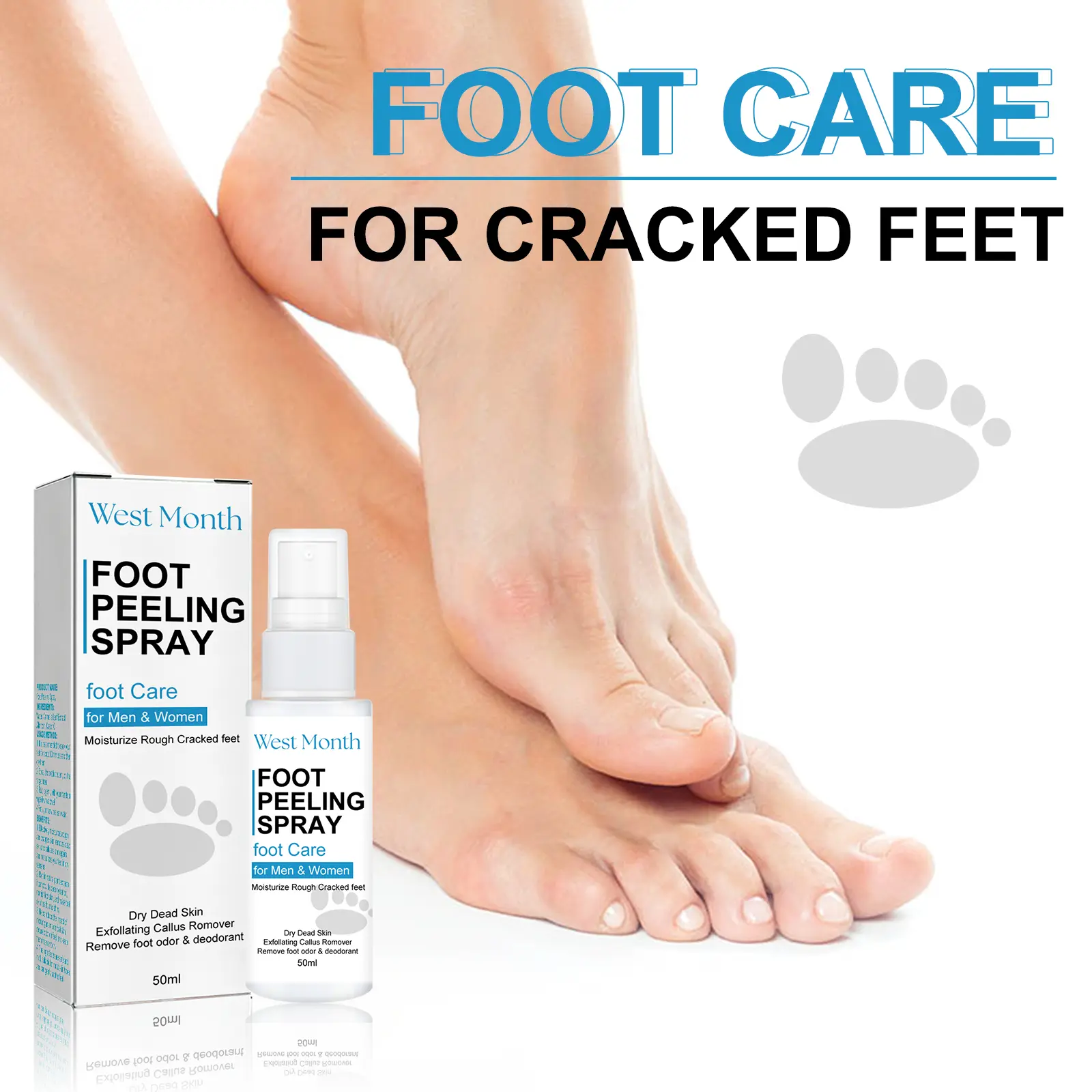 Foot Care Spray for Dry Cracked Feet & Odor Control - West&Month 8 foot care spray anti crack clean moisturize West Month 380 5968