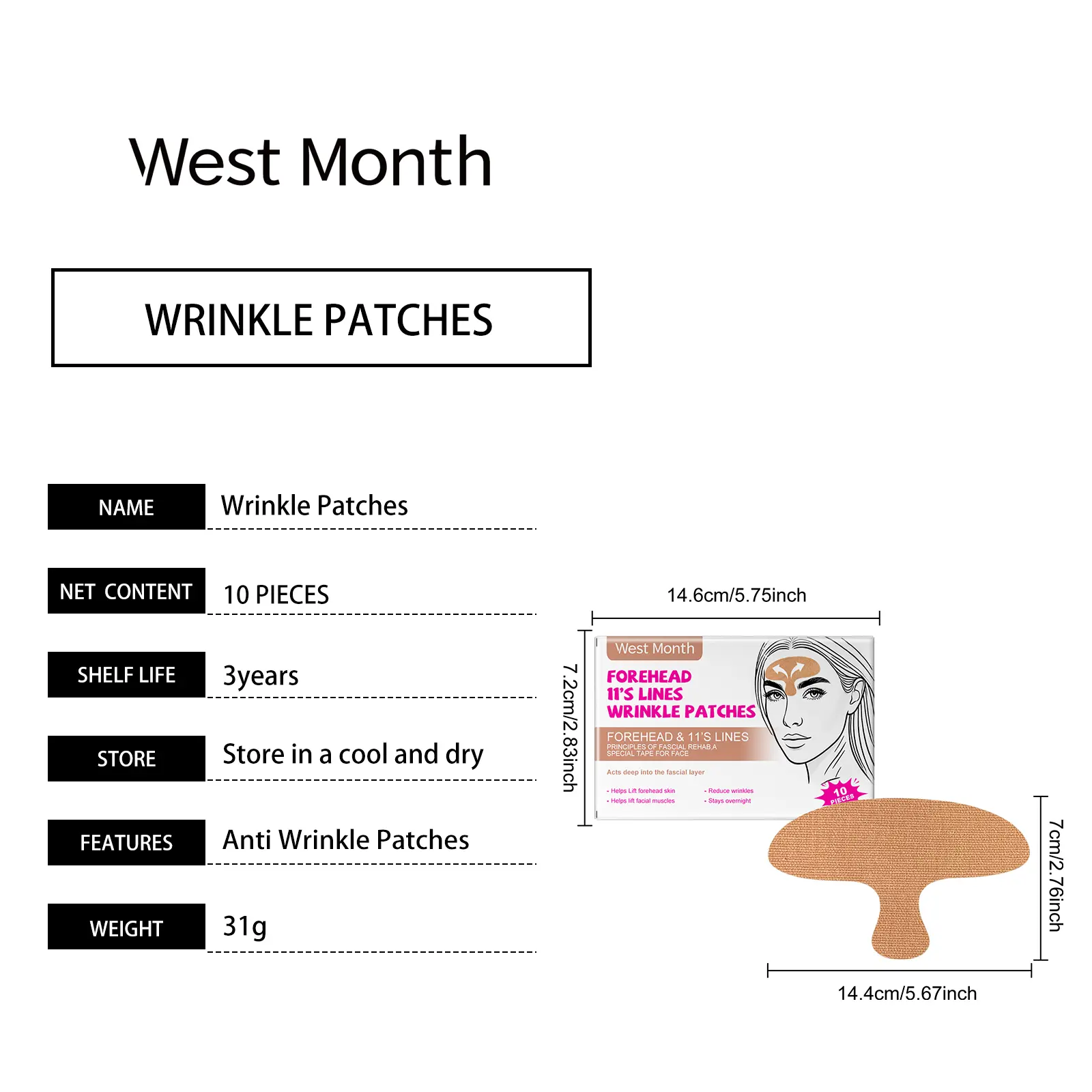 Hydrating Forehead Patch for Wrinkle Reduction & Skin Firming - West&Month 1 forehead patch hydrate tighten nourish radiant West Month 645 9340