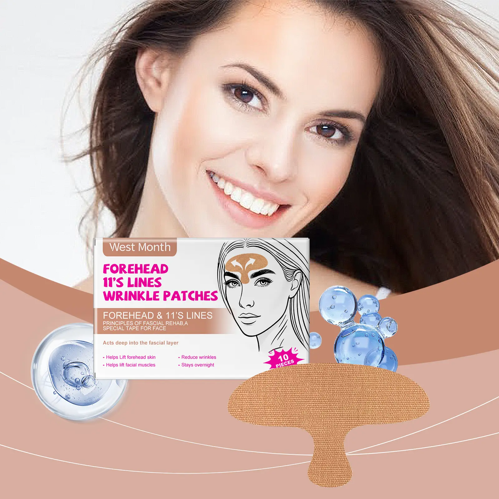 Hydrating Forehead Patch for Wrinkle Reduction & Skin Firming - West&Month 2 forehead patch hydrate tighten nourish radiant West Month 645 9341