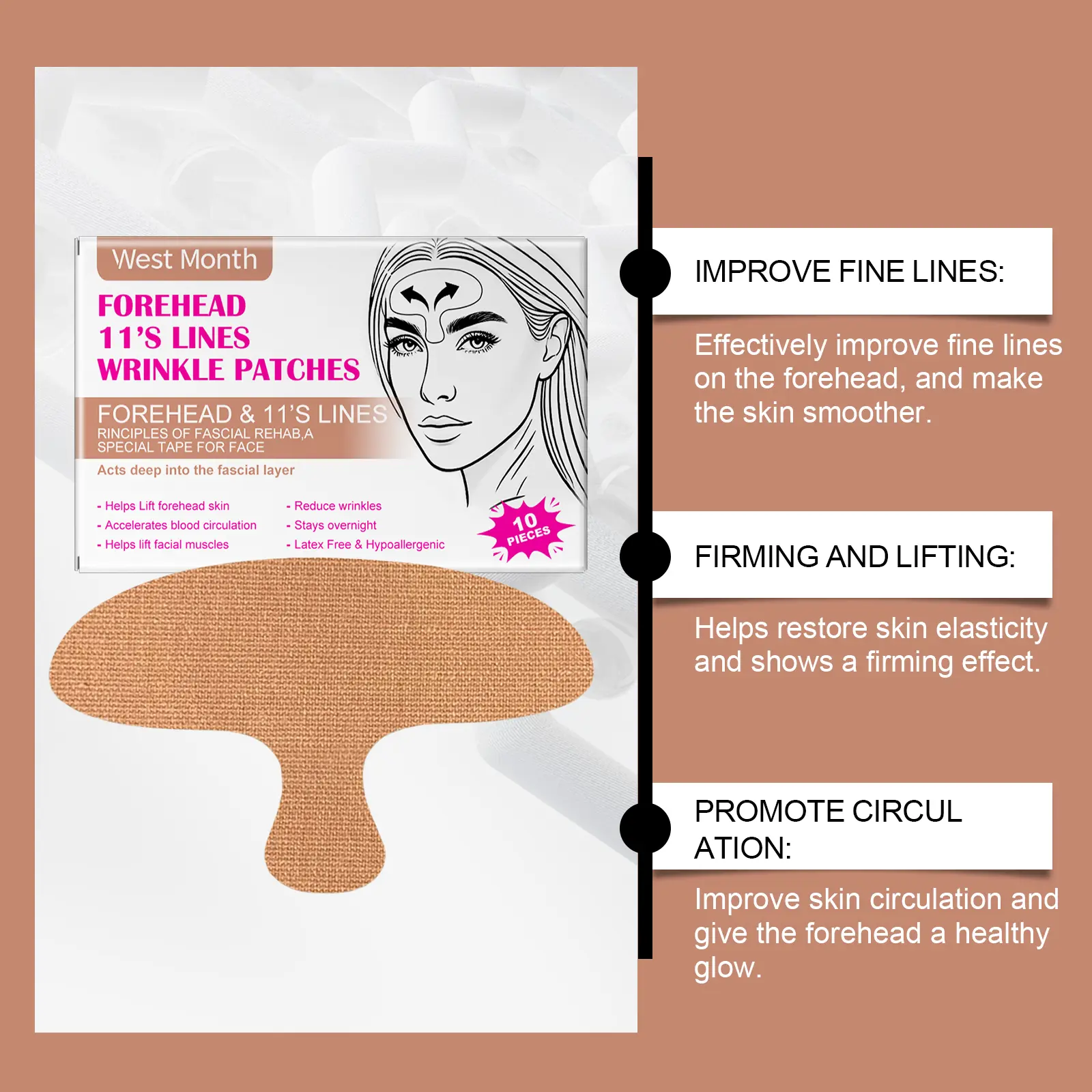 Hydrating Forehead Patch for Wrinkle Reduction & Skin Firming - West&Month 6 forehead patch hydrate tighten nourish radiant West Month 645 9342