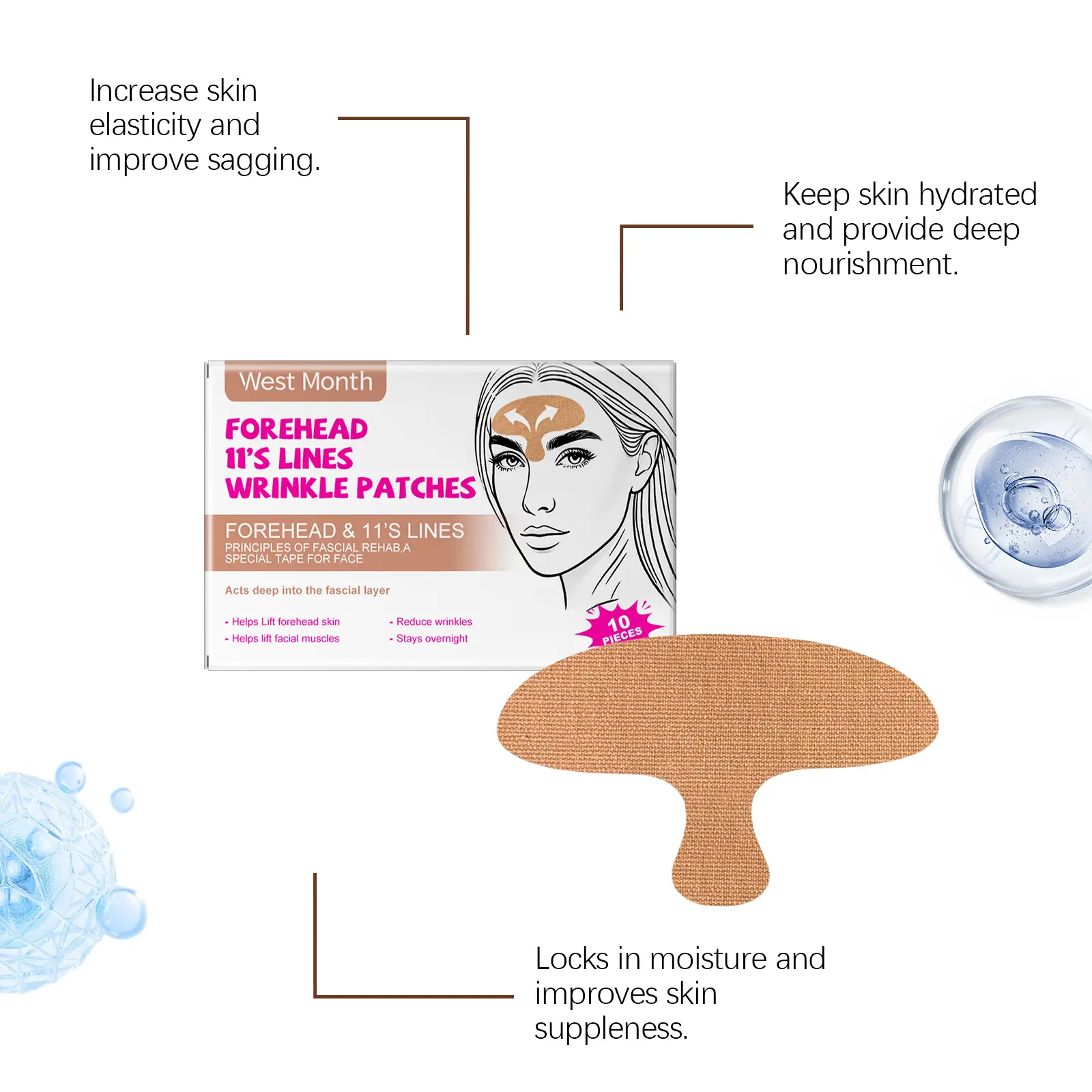 Hydrating Forehead Patch for Wrinkle Reduction & Skin Firming - West&Month 7 forehead patch hydrate tighten nourish radiant West Month 645 9343