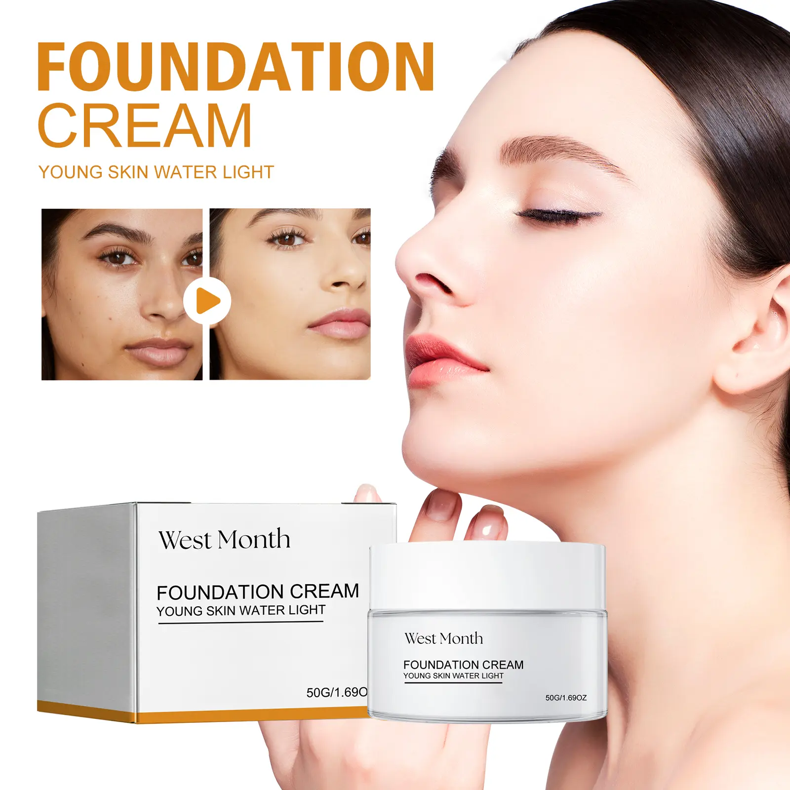 Natural Foundation Cream: Brightening & Moisturizing - West&Month 2 foundation cream natural non greasy brightening West Month 343 5447