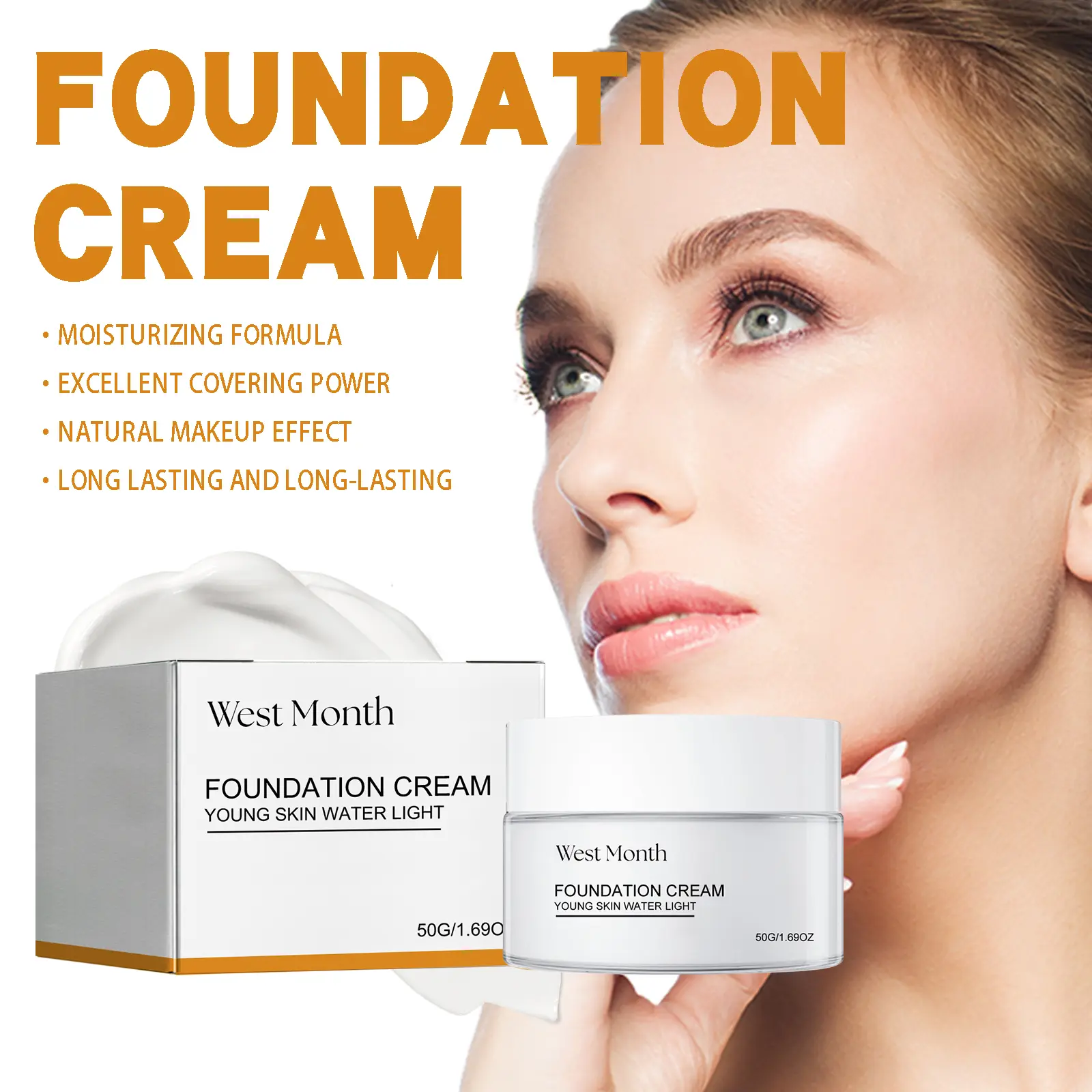 Natural Foundation Cream: Brightening & Moisturizing - West&Month 5 foundation cream natural non greasy brightening West Month 343 5450