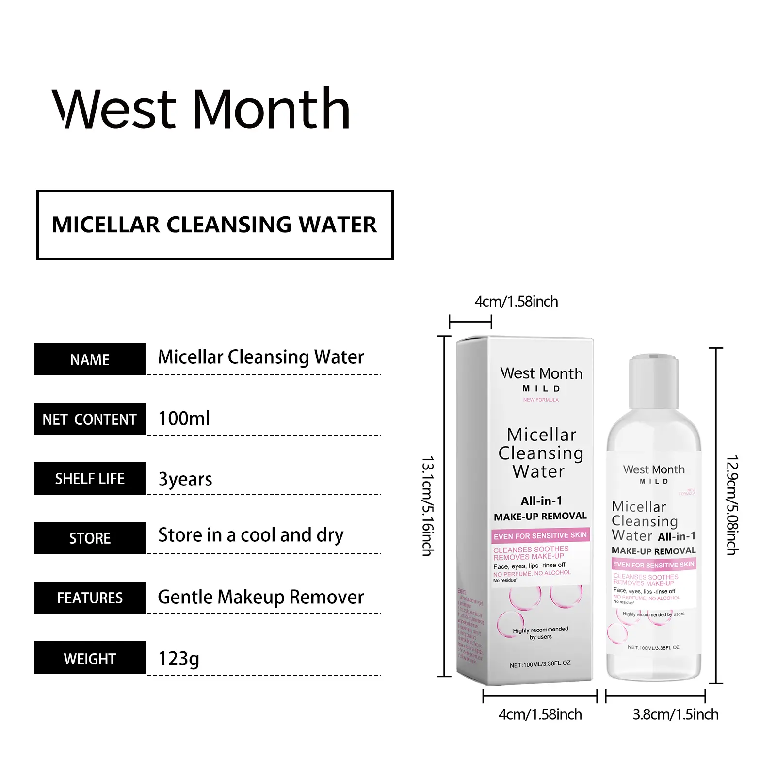 Gentle Makeup Remover for Combination & Oily Skin - West&Month 1 gentle makeup remover dissolve soft clean West Month 247 4230