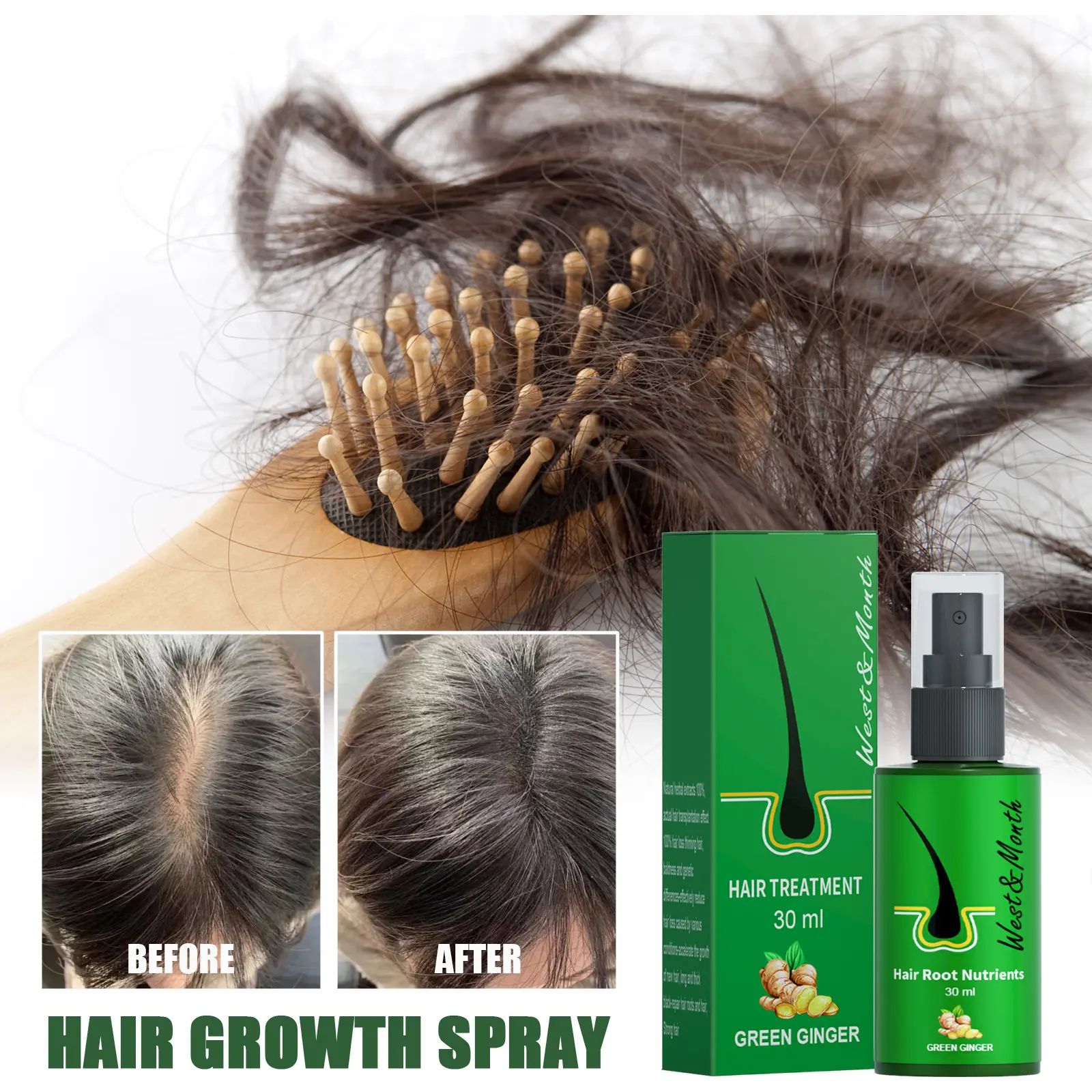 My Ginger Hair Spray Experiment: From Skeptic to Believer 2 Close-up of hand spraying West&Month Ginger Hair Treatment onto hair