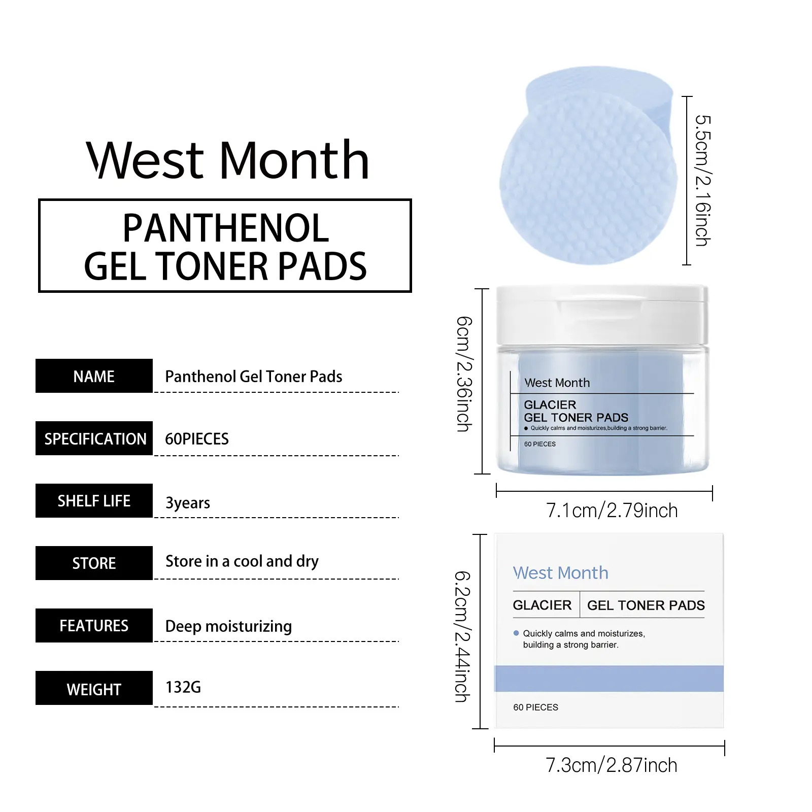 Glacier Water Soothing Pads for Moisturizing & Calming Skin - West&Month 1 glacier water pad gently repair soothe brighten West Month 309 5004