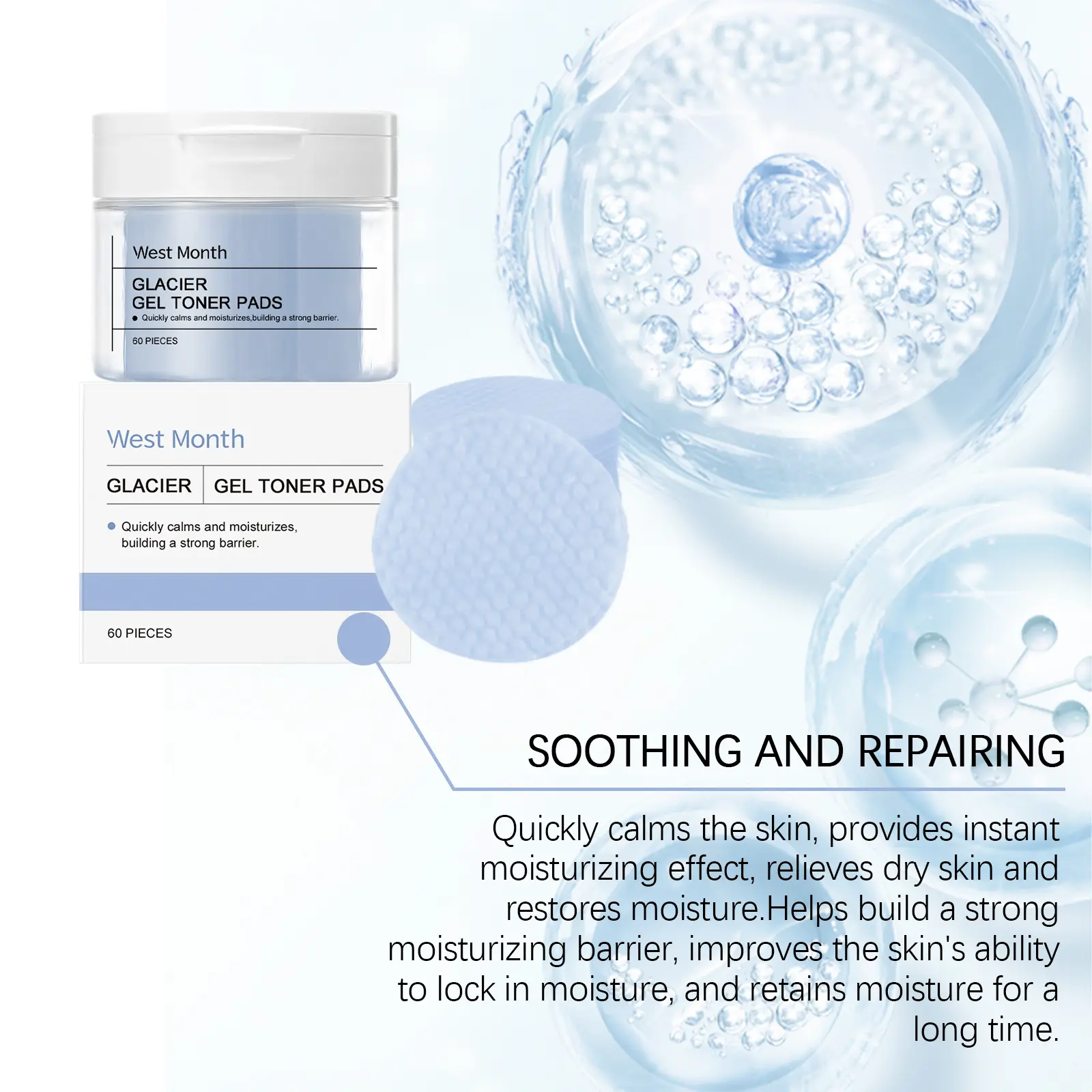 Glacier Water Soothing Pads for Moisturizing & Calming Skin - West&Month 6 glacier water pad gently repair soothe brighten West Month 309 5007