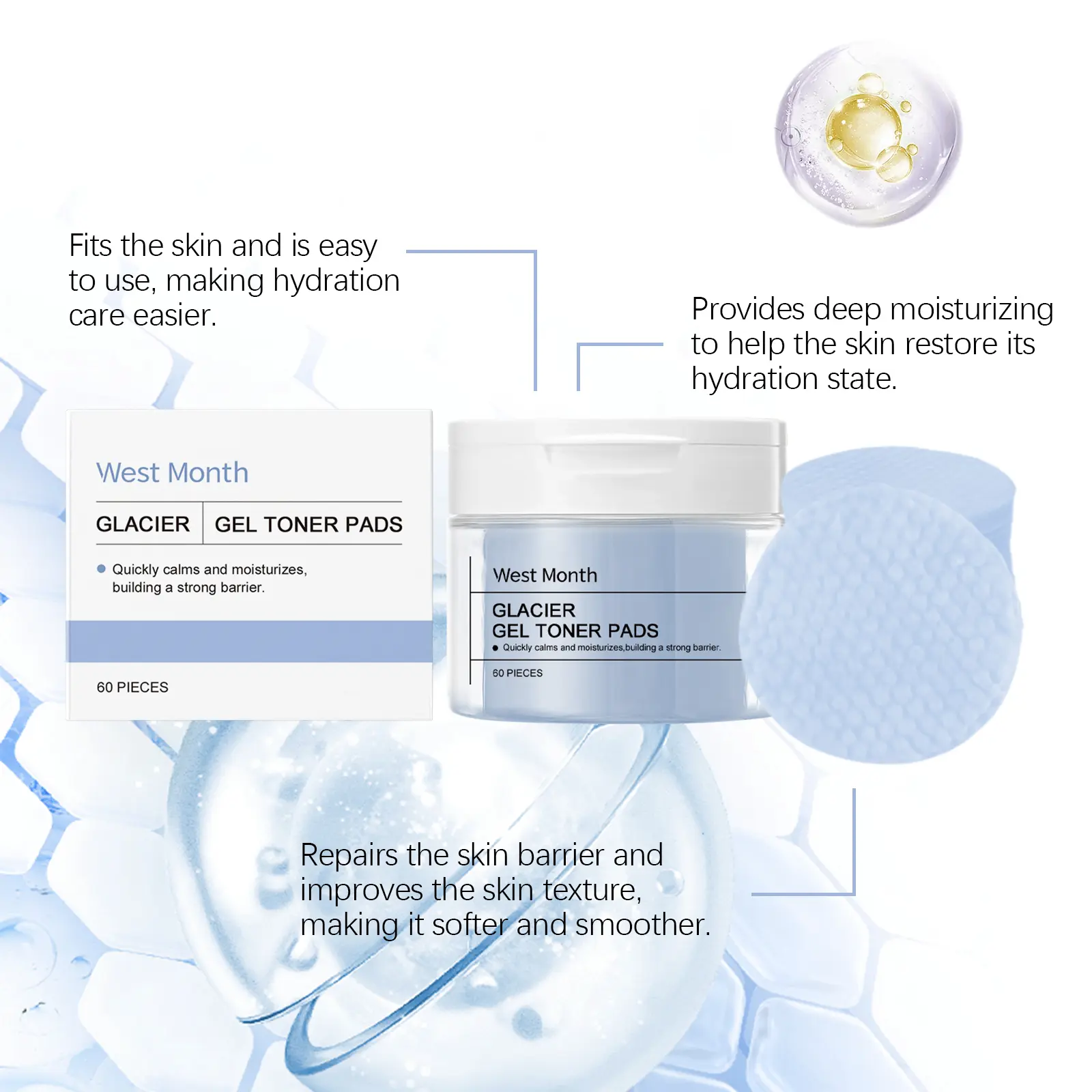 Glacier Water Soothing Pads for Moisturizing & Calming Skin - West&Month 7 glacier water pad gently repair soothe brighten West Month 309 5008