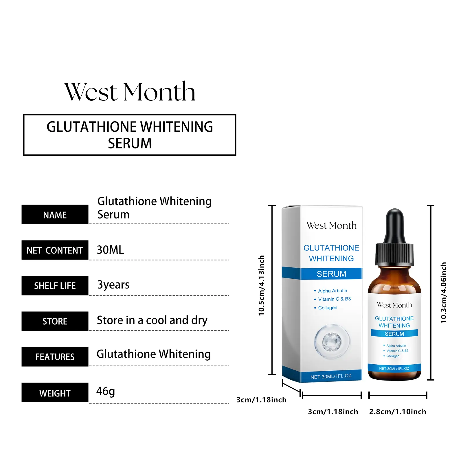 Glutathione Brightening Serum Moisturizing Face Care - West&Month 1 glutathione serum brighten moisturize nourish West Month 242 4166