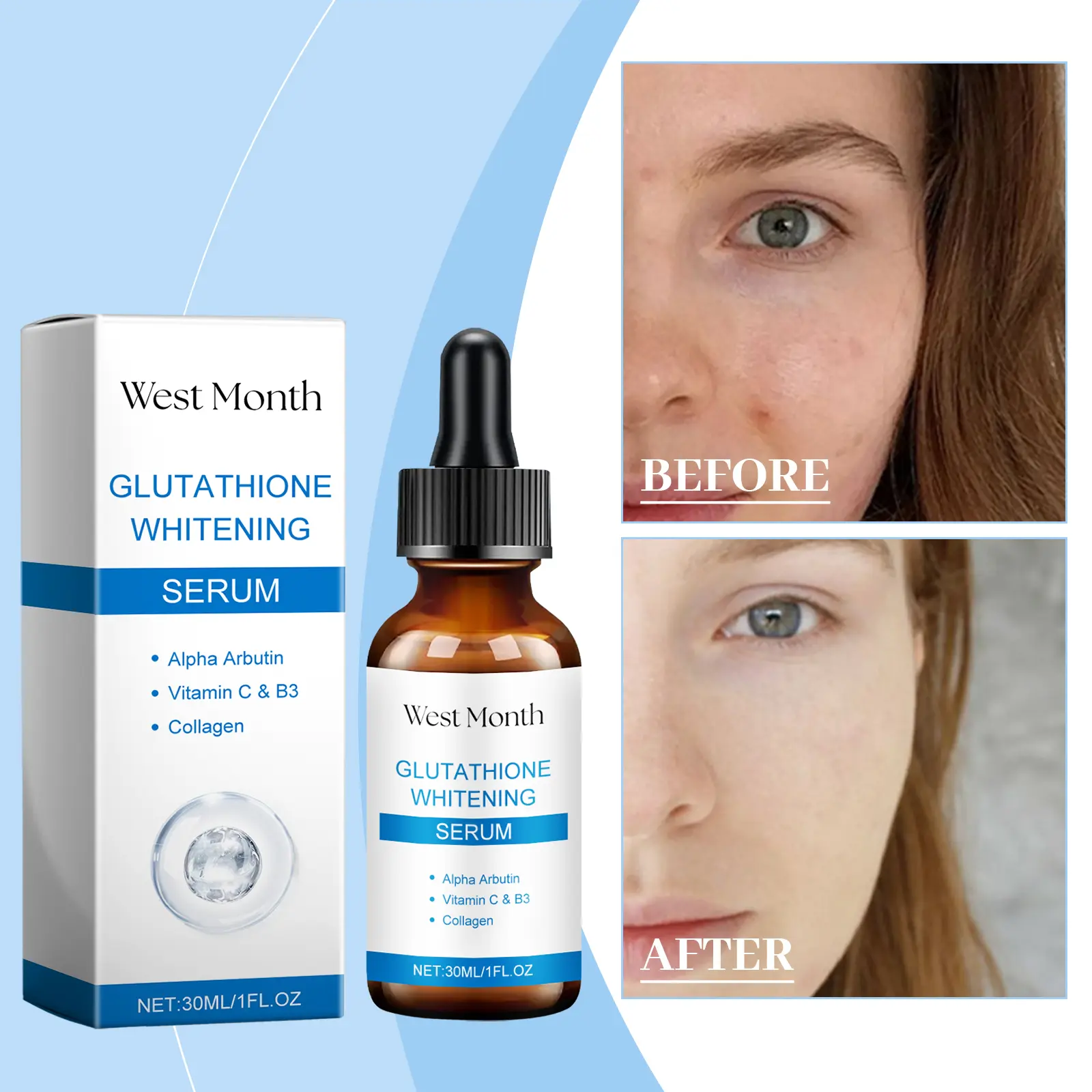 Glutathione Brightening Serum Moisturizing Face Care - West&Month 2 glutathione serum brighten moisturize nourish West Month 242 4167