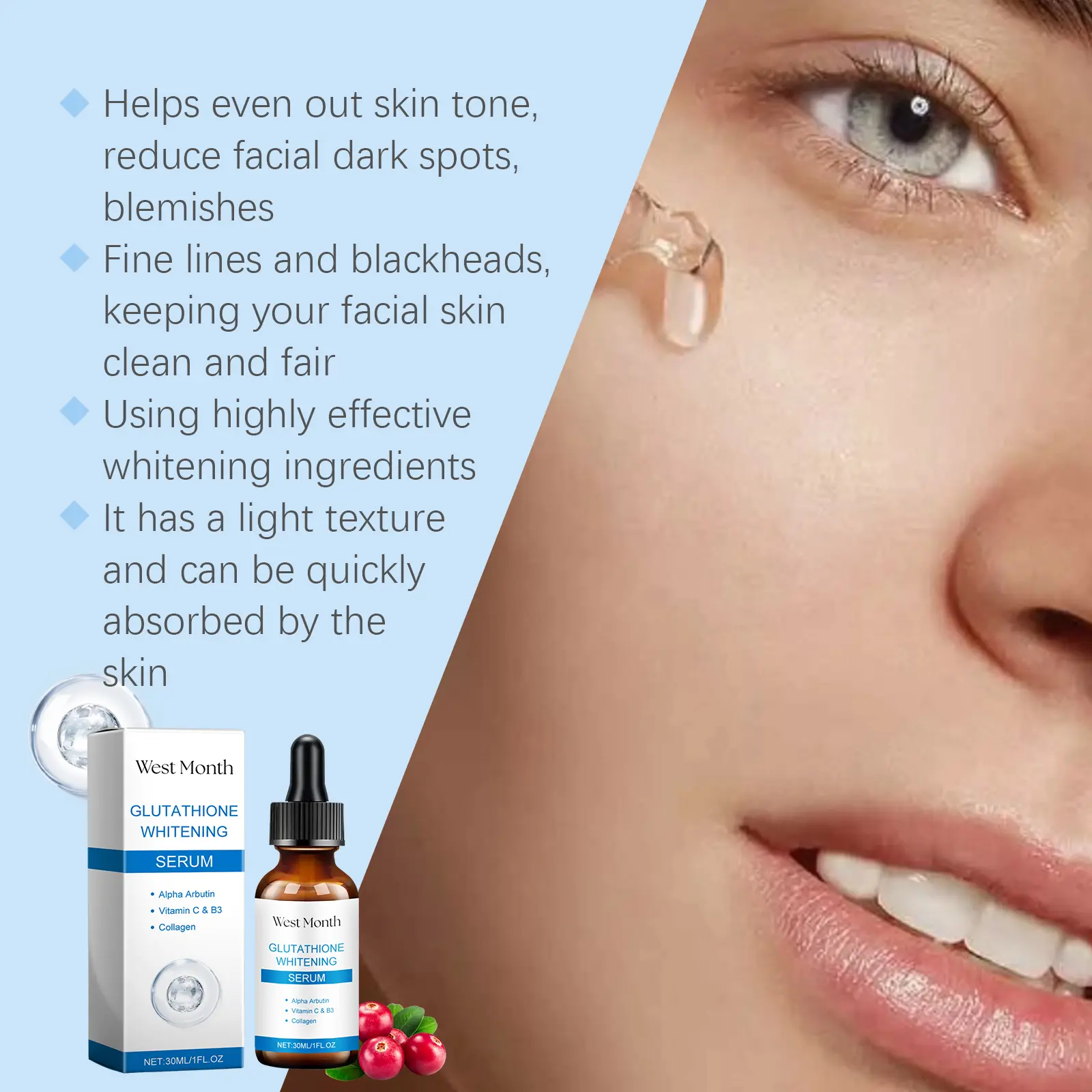 Glutathione Brightening Serum Moisturizing Face Care - West&Month 5 glutathione serum brighten moisturize nourish West Month 242 4170