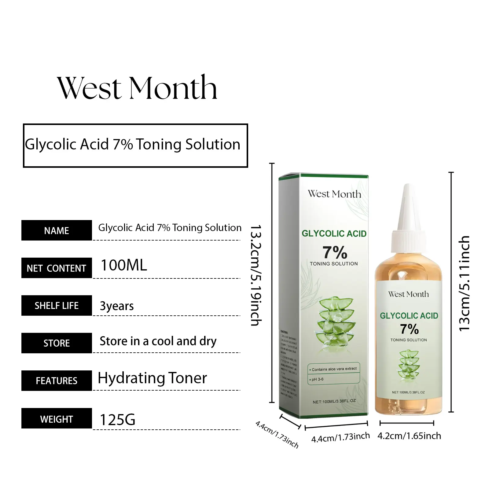 Glycolic Acid Hydrating Toner with Aloe Vera for Smooth Skin - West&Month 1 glycolic acid toner gently moisturize hydrate West Month 090 2236