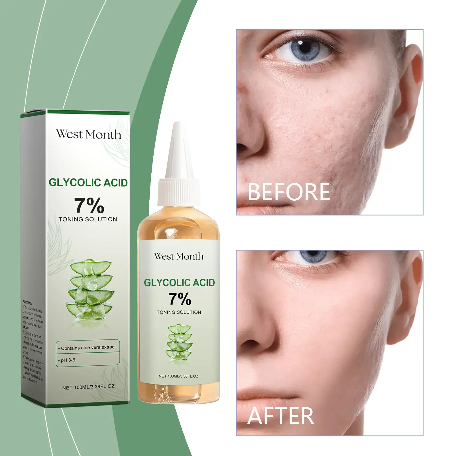 Glycolic Acid Hydrating Toner with Aloe Vera for Smooth Skin - West&Month 2 glycolic acid toner gently moisturize hydrate West Month 090 2237