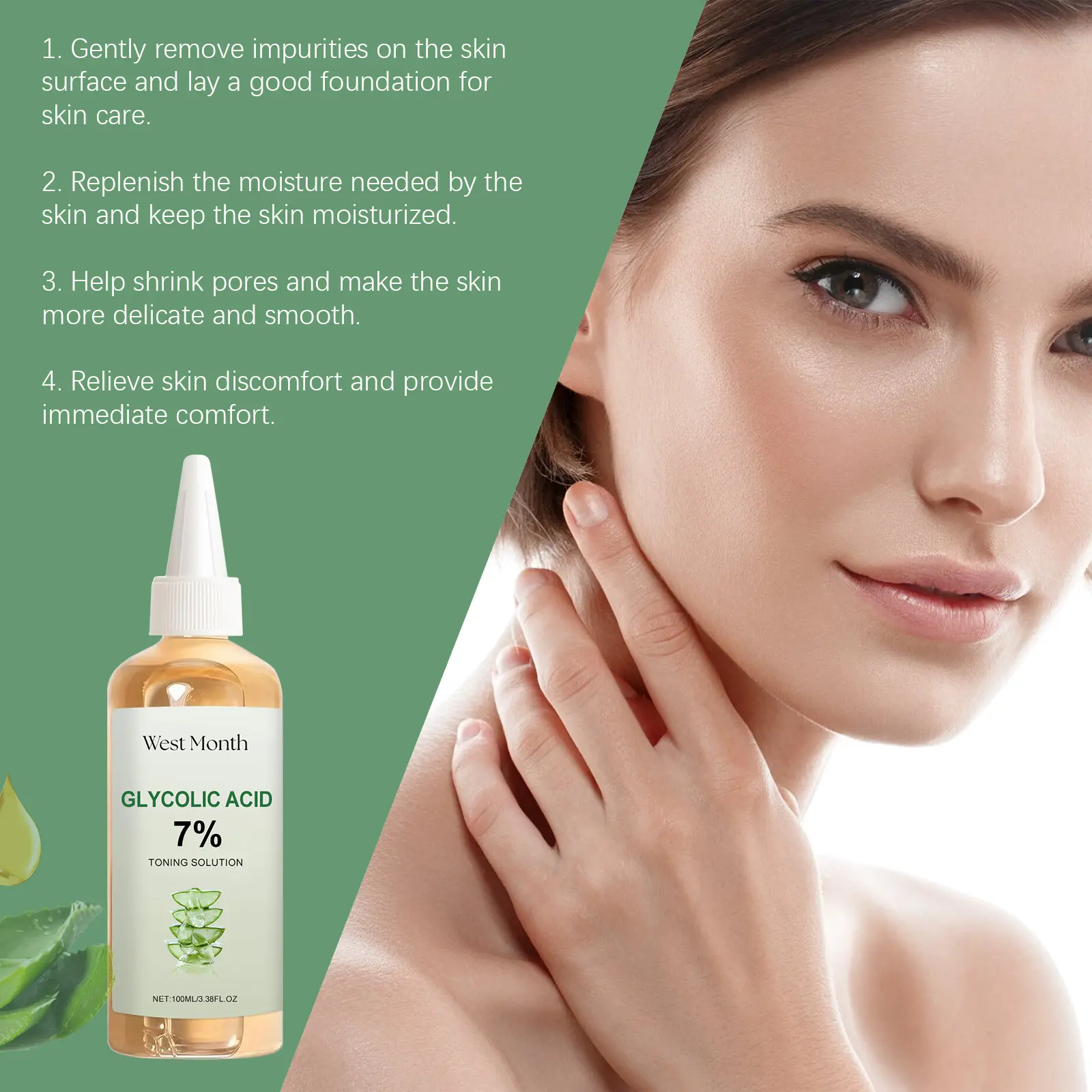Glycolic Acid Hydrating Toner with Aloe Vera for Smooth Skin - West&Month 8 glycolic acid toner gently moisturize hydrate West Month 090 2242
