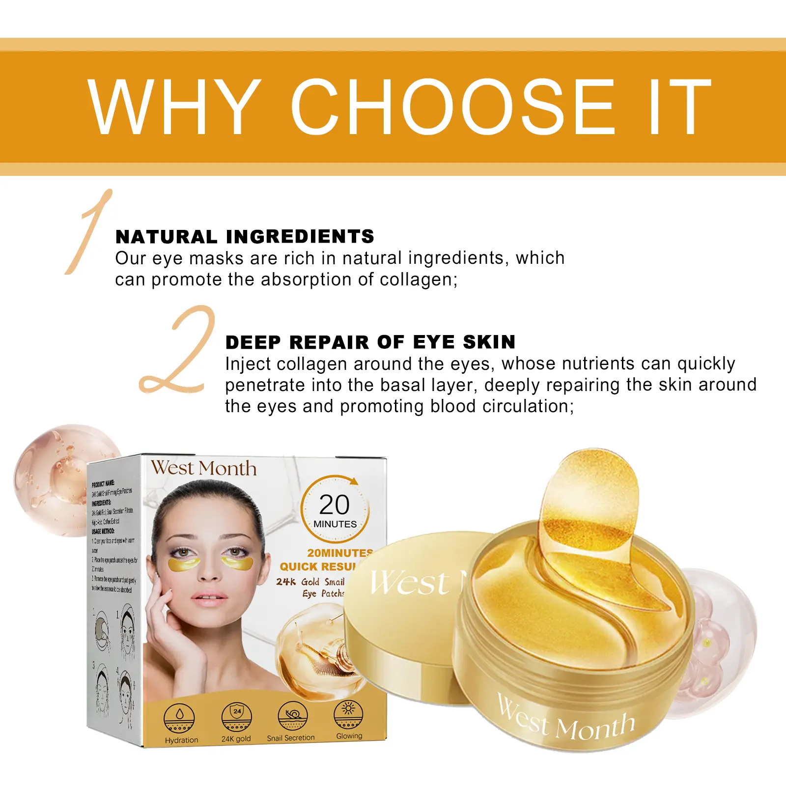 Gold Snail Hydrating Eye Patches for Dark Circles & Fine Lines - West&Month 5 gold snail eye patch hydrating eye care West Month 118 2596