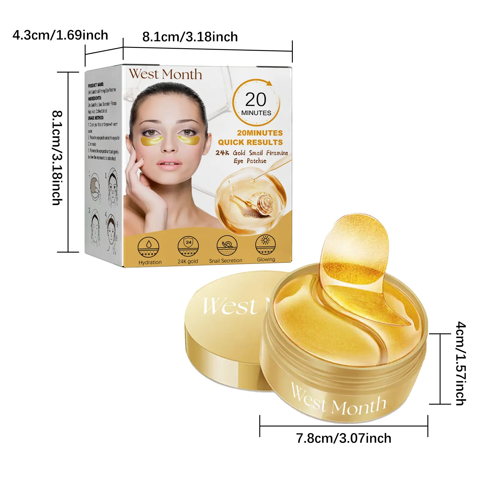 Gold Snail Hydrating Eye Patches for Dark Circles & Fine Lines - West&Month 1 gold snail eye patch hydrating eye care West Month 118 2600