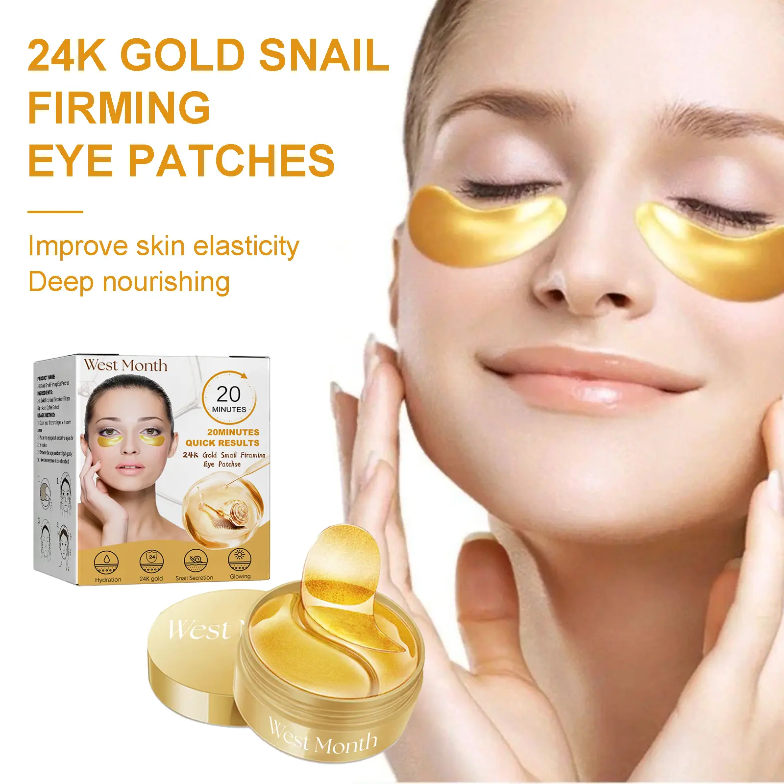 Gold Snail Hydrating Eye Patches for Dark Circles & Fine Lines - West&Month 2 gold snail eye patch hydrating eye care West Month 118 2601