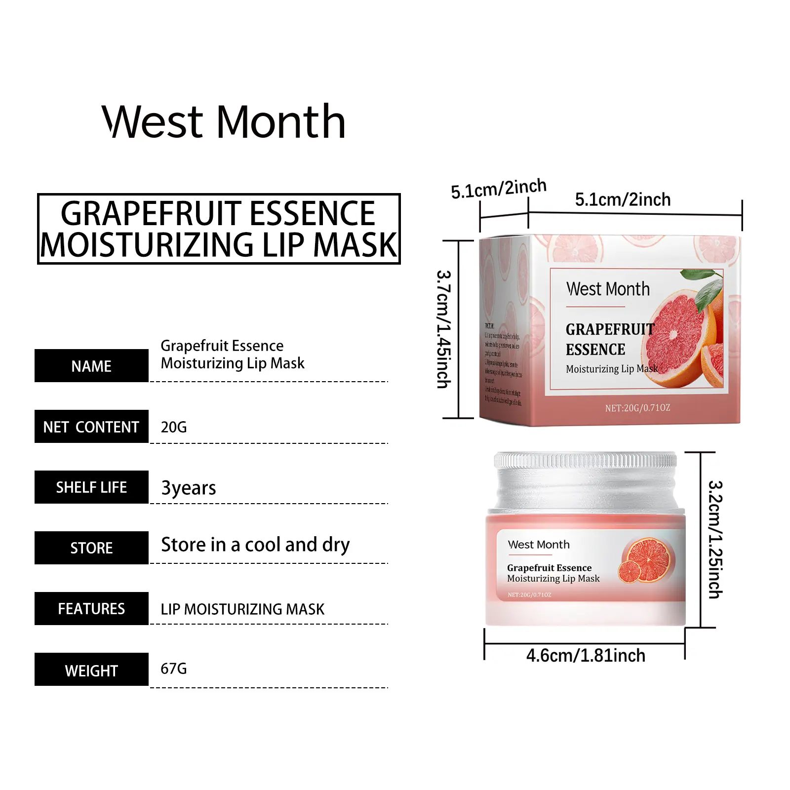 Grapefruit Moisturizing Lip Mask for Nourishing & Brightening - West&Month 1 grapefruit lip mask nourish brighten moisturize West Month 202 3635