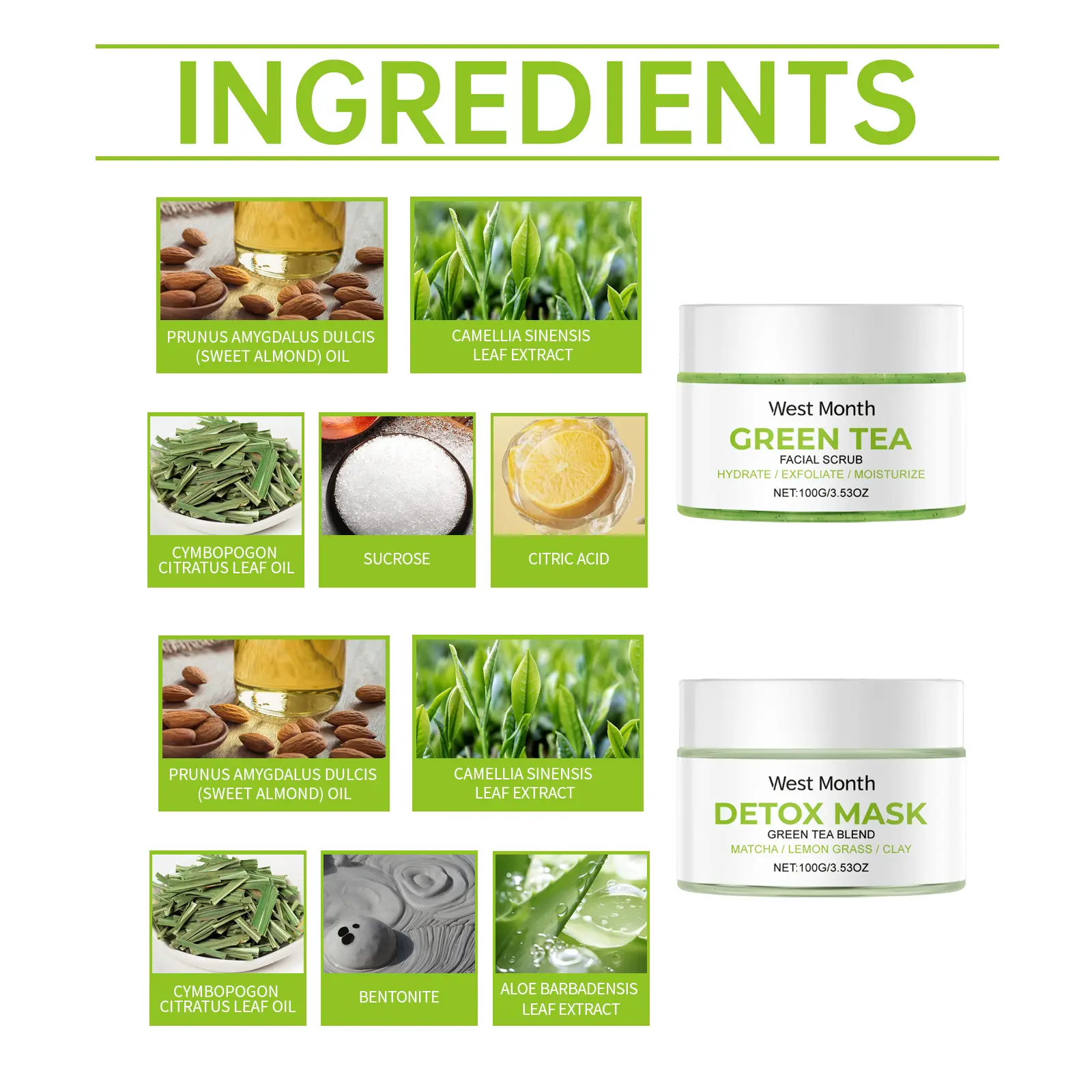 Green Tea Cleansing Set for Balanced and Hydrated Skin - West&Month 3 green tea cleansing set clean balance hydrate tender West Month 636 9229