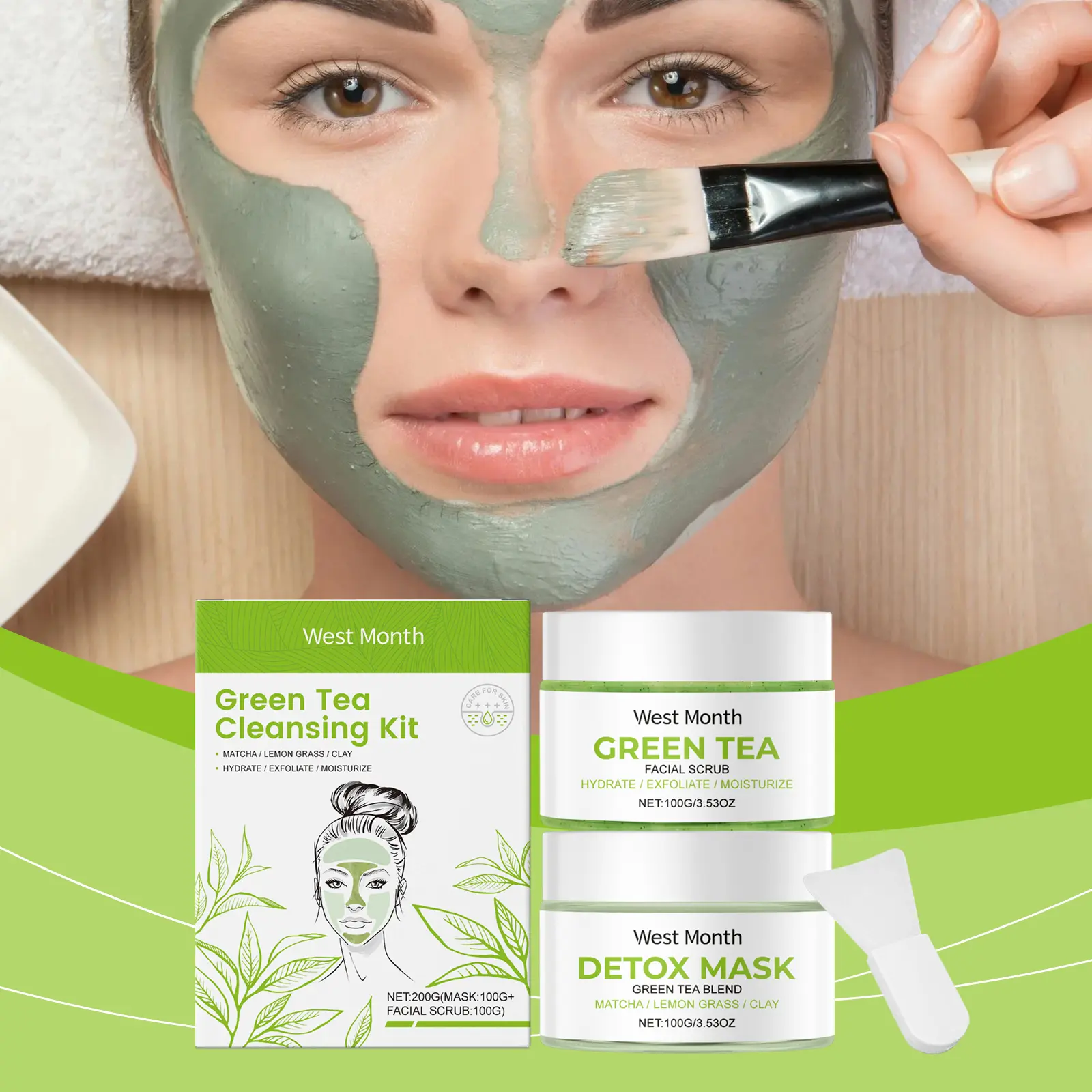 Green Tea Cleansing Set for Balanced and Hydrated Skin - West&Month 2 green tea cleansing set clean balance hydrate tender West Month 636 9232