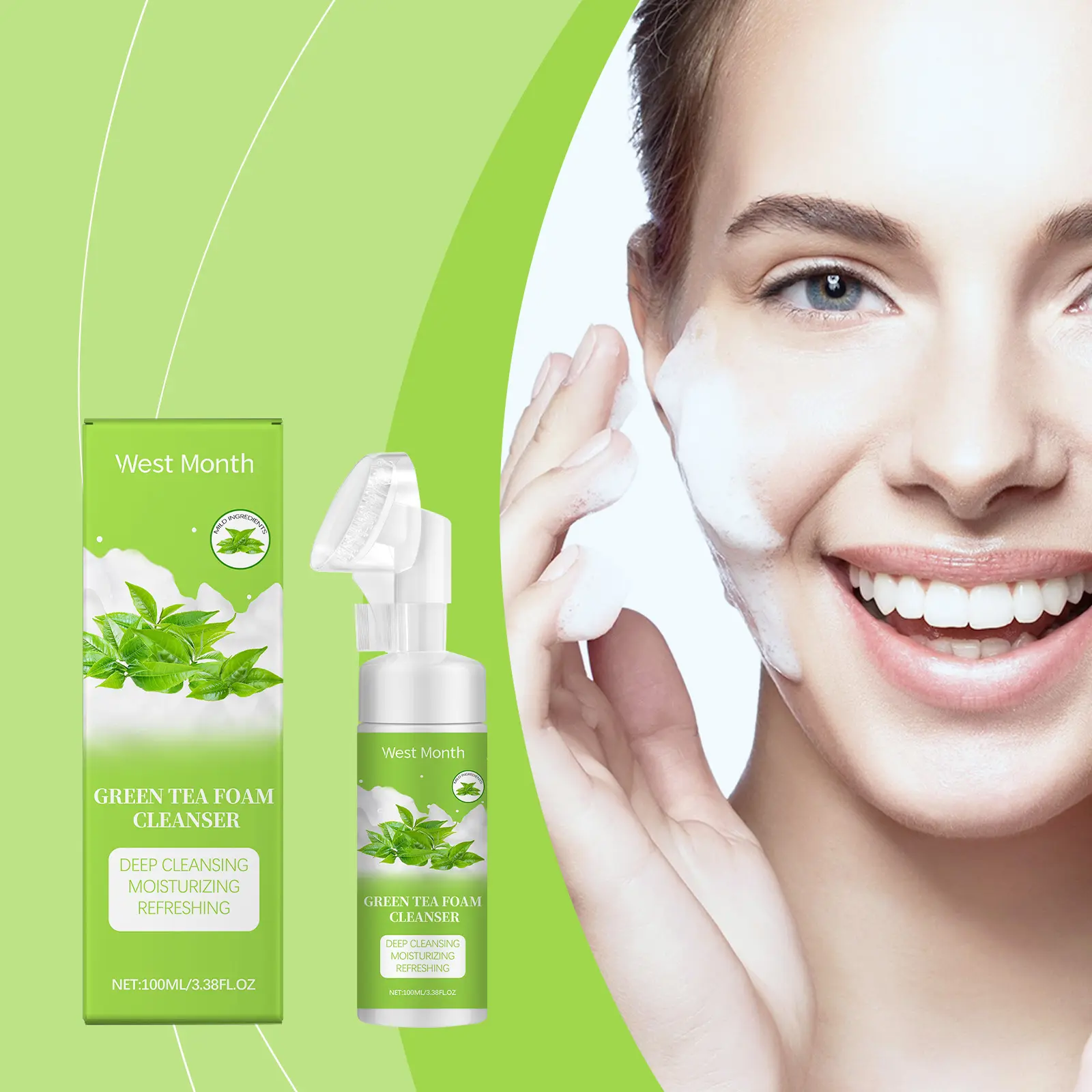 Green Tea Foam Cleanser Refreshing Gentle Face Wash by West&Month 2 green tea foam cleanser gentle pore refresh moist West Month 642 9304