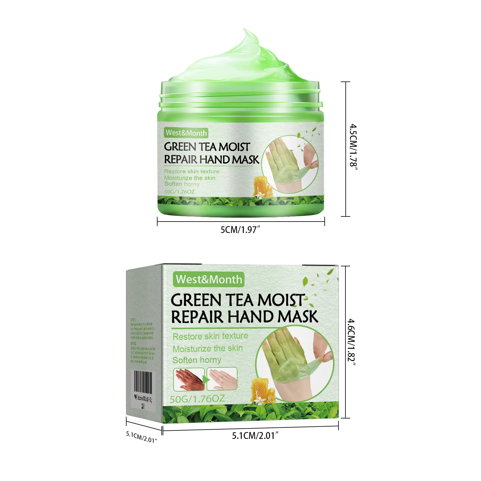 Green Tea Hand Mask Hydrating & Exfoliating Treatment West&Month 1 green tea hand mask moisturize remove dead firm West Month 400 6248