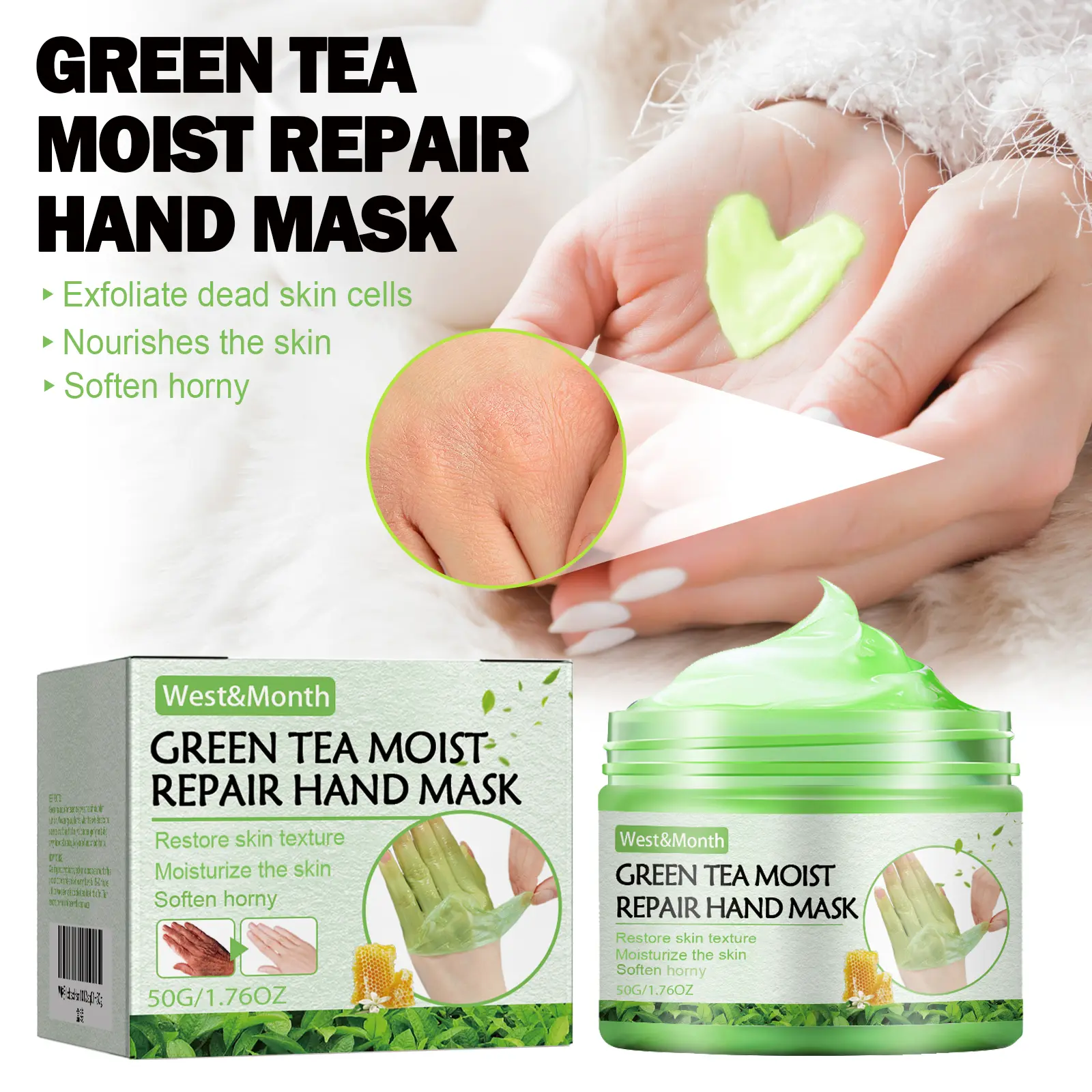 Green Tea Hand Mask Hydrating & Exfoliating Treatment West&Month 2 green tea hand mask moisturize remove dead firm West Month 400 6249